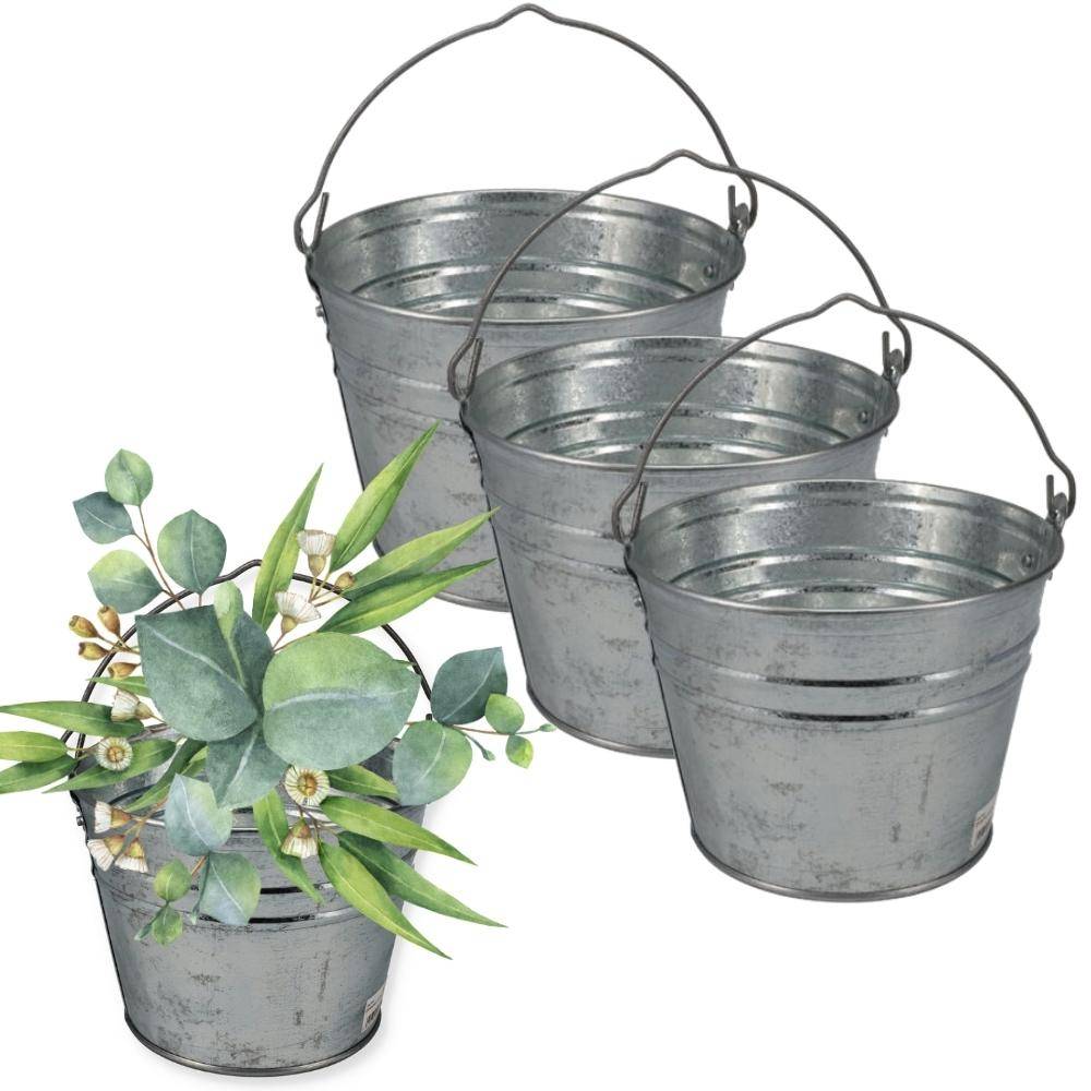 Zinkeimer 5 Liter 3 St. Blecheimer verzinkt Wassereimer Metall Deko Asche Pflanzen Eimer