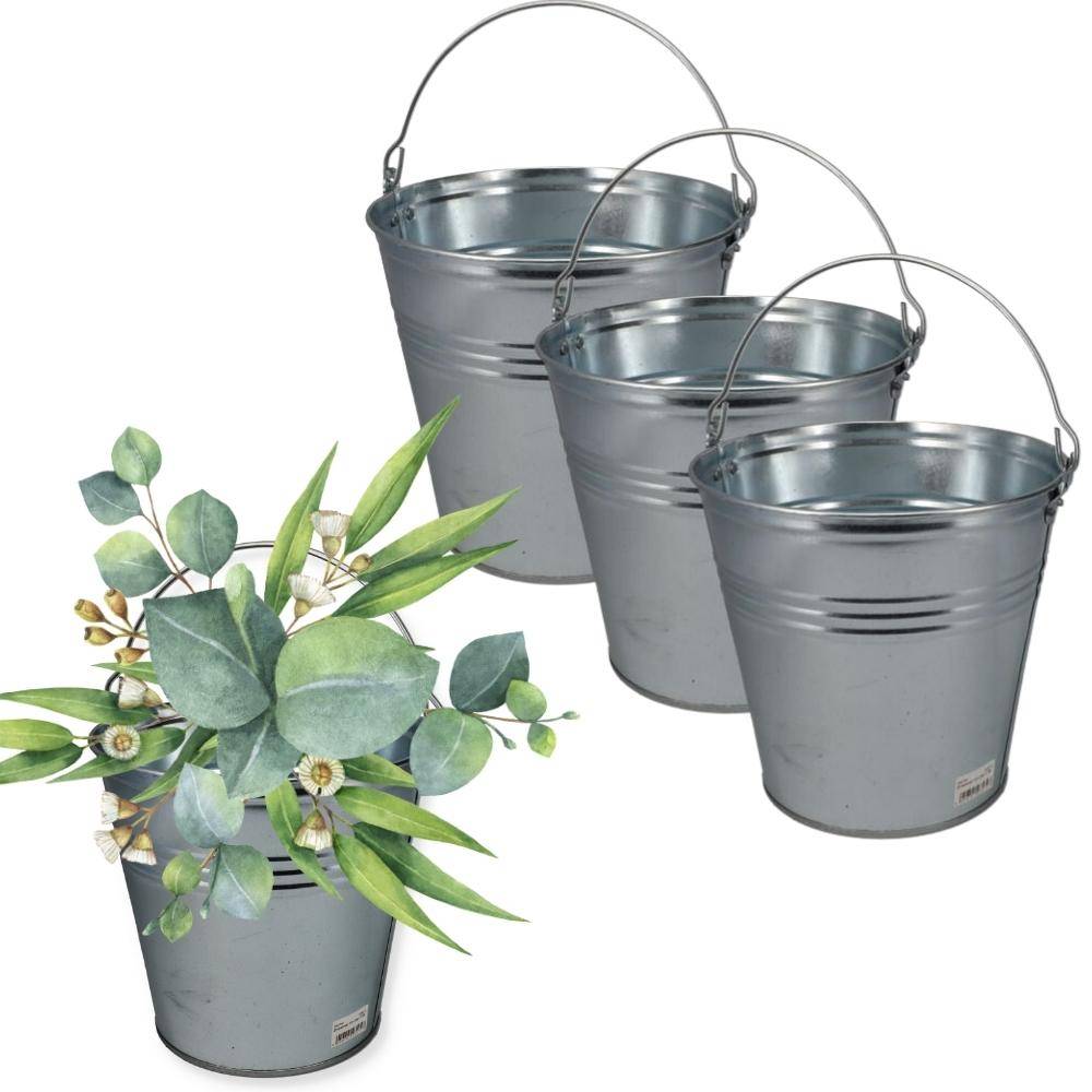 Zinkeimer 10 Liter 3 St. Blecheimer verzinkt Wassereimer Metall Deko Asche Pflanzen Eimer