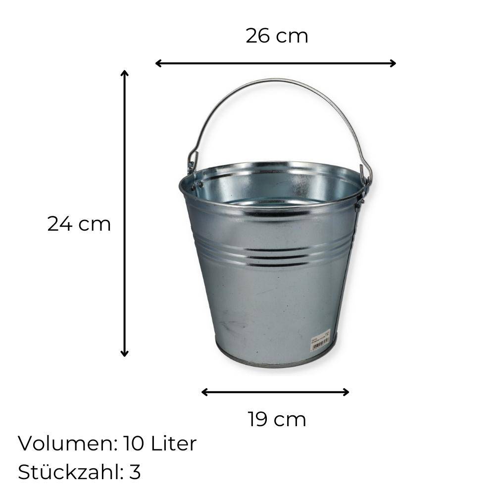 Zinkeimer 10 Liter 3 St. Blecheimer verzinkt Wassereimer Metall Deko Asche Pflanzen Eimer