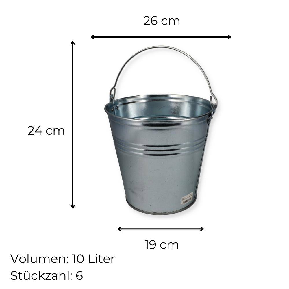 Zinkeimer 10 Liter 6 St. Blecheimer verzinkt Wassereimer Metall Deko Asche Pflanzen Eimer