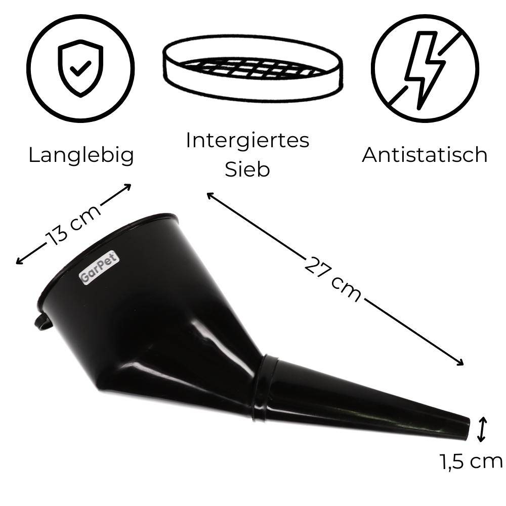 Abgewinkelter Trichter Kunststoff Einfülltrichter mit Sieb Groß Öl Benzin Diesel