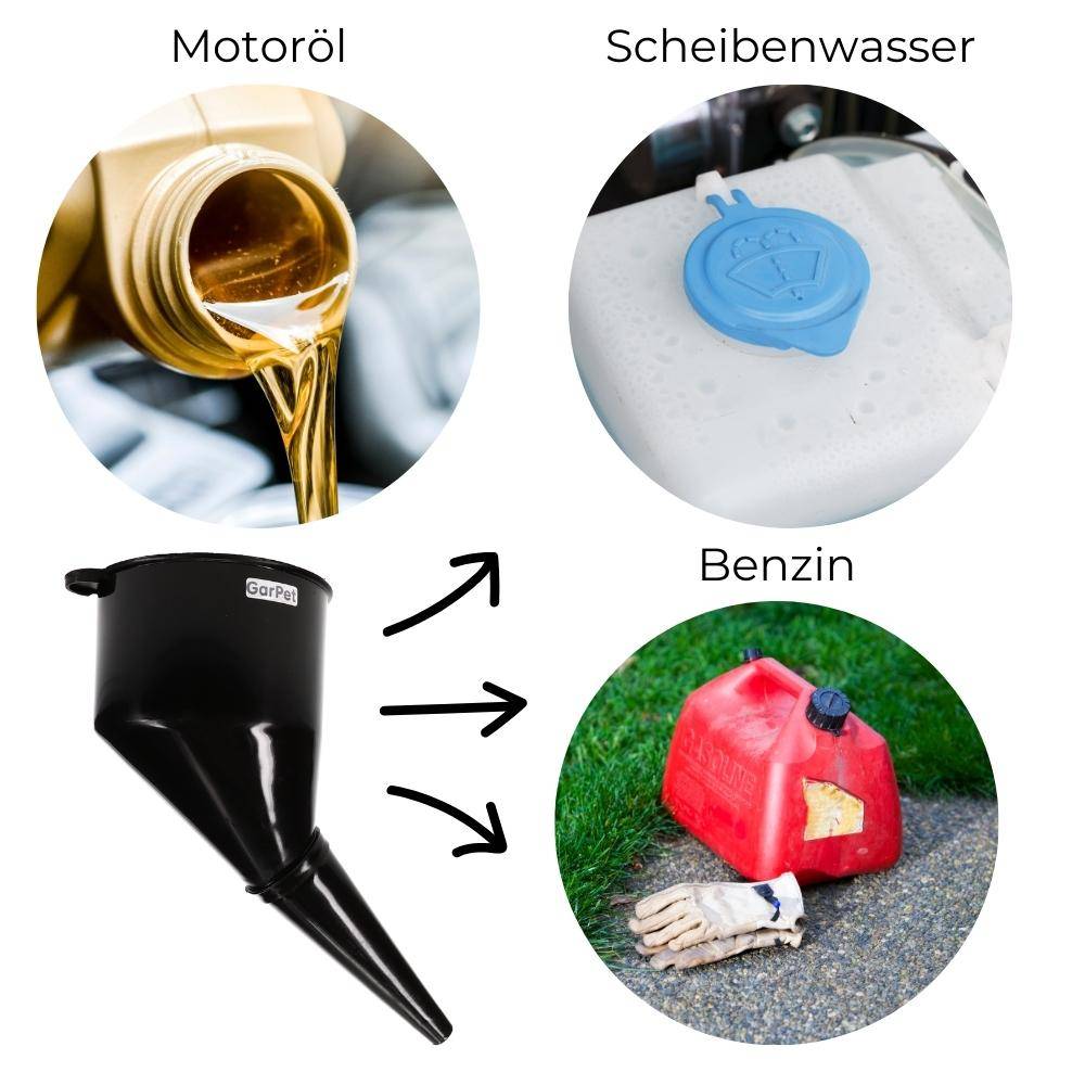 Abgewinkelter Trichter Kunststoff Einfülltrichter mit Sieb Groß Öl Benzin Diesel