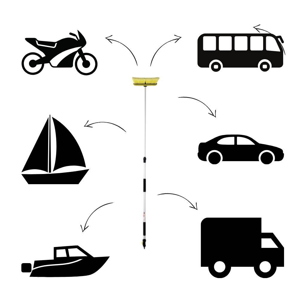 Auto Wasch Bürste Alu Teleskop Stiel Wasseranschluss An/Aus PKW Boot Caravan