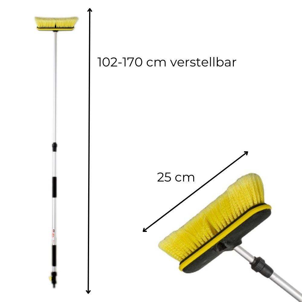 Auto Wasch Bürste Alu Teleskop Stiel Wasseranschluss An/Aus PKW Boot Caravan