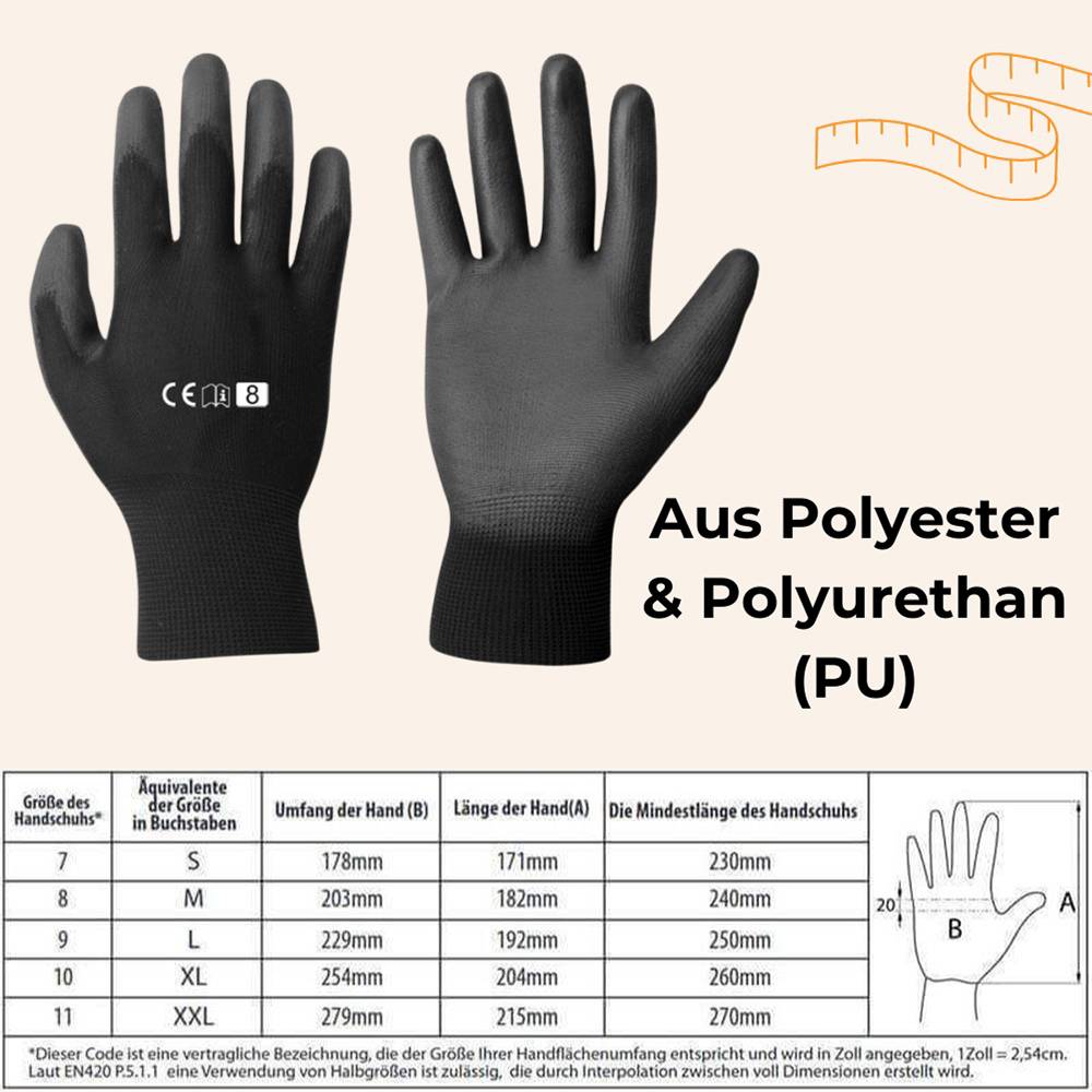 Arbeitshandschuhe PU schwarz Gr. 9 120 Paar