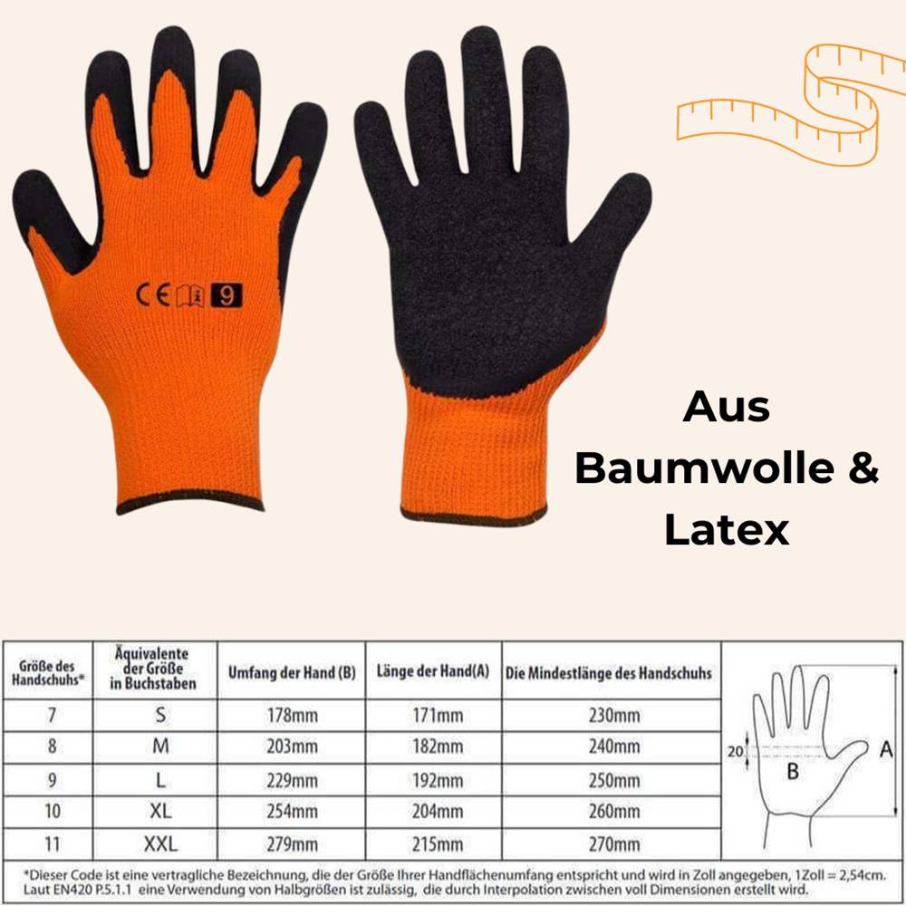 Winter Arbeitshandschuhe Handschuhe Wasserdicht Thermo schnittfest Latex Gr. 11 120 Paar