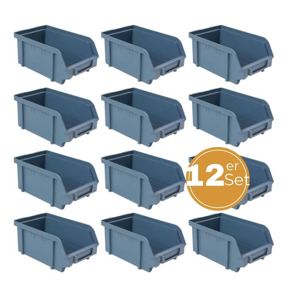 Stapelboxen Schraubenbox Lagerboxen Stapelboxen Werkstatt Sichtlagerboxen klein groß Set Wandhalterung Wand 12x Stapelbox Gr.2