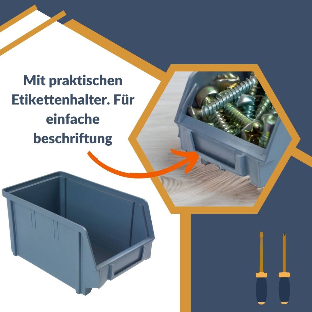 Stapelboxen Schraubenbox Lagerboxen Stapelboxen Werkstatt Sichtlagerboxen klein groß Set Wandhalterung Wand 6x Stapelbox Gr.2 + 6x Kunststoffhalter