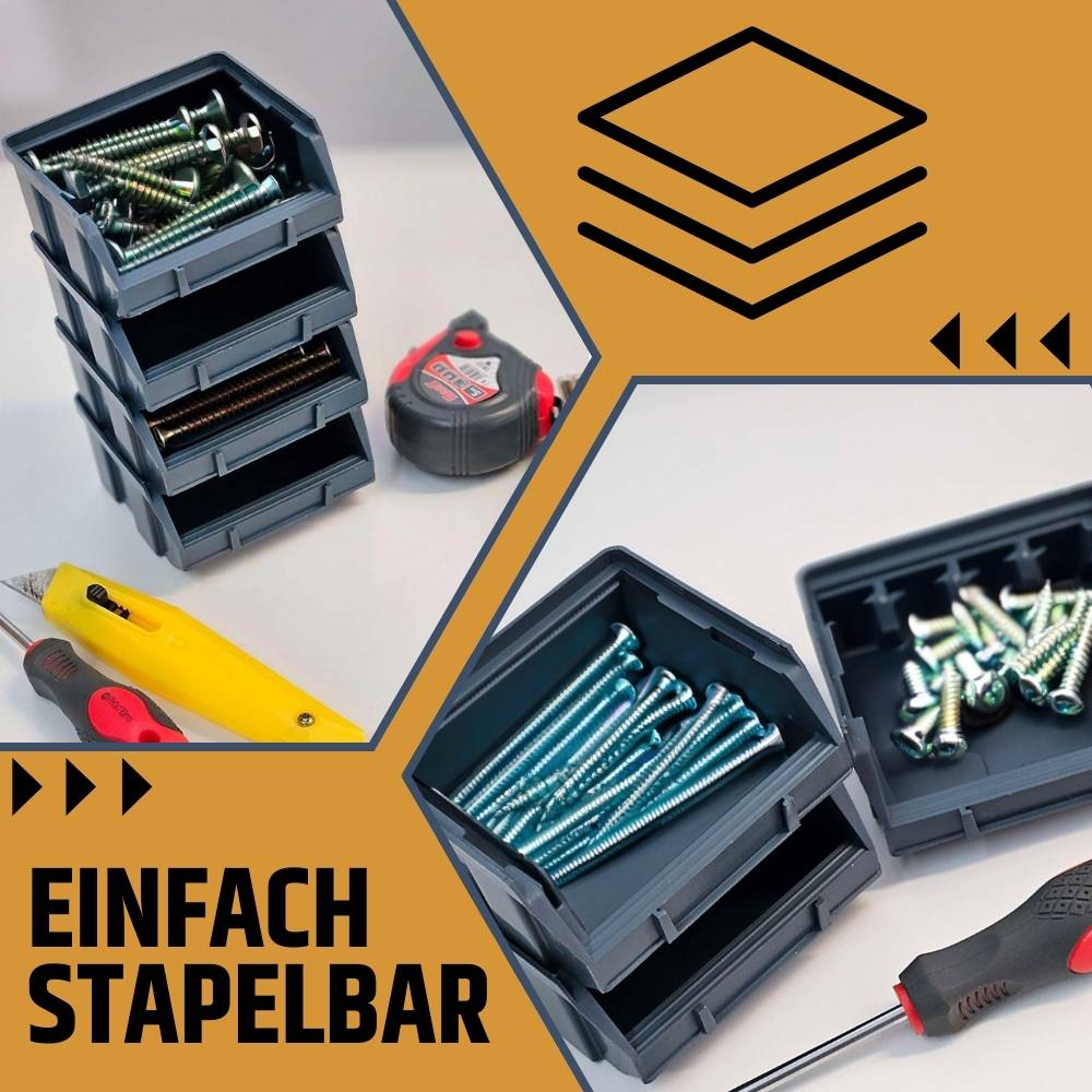 Stapelboxen Schraubenbox Lagerboxen Stapelboxen Werkstatt Sichtlagerboxen klein groß Set Wandhalterung Wand 12x Stapelbox Gr.2