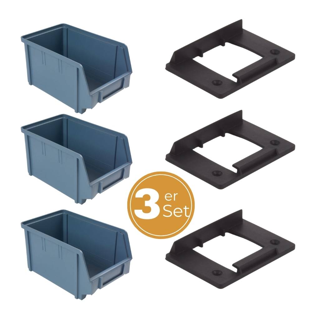 Stapelboxen Schraubenbox Lagerboxen Stapelboxen Werkstatt Sichtlagerboxen klein groß Set Wandhalterung Wand 3x Stapelbox Gr.3 + 3x Kunststoffhalter