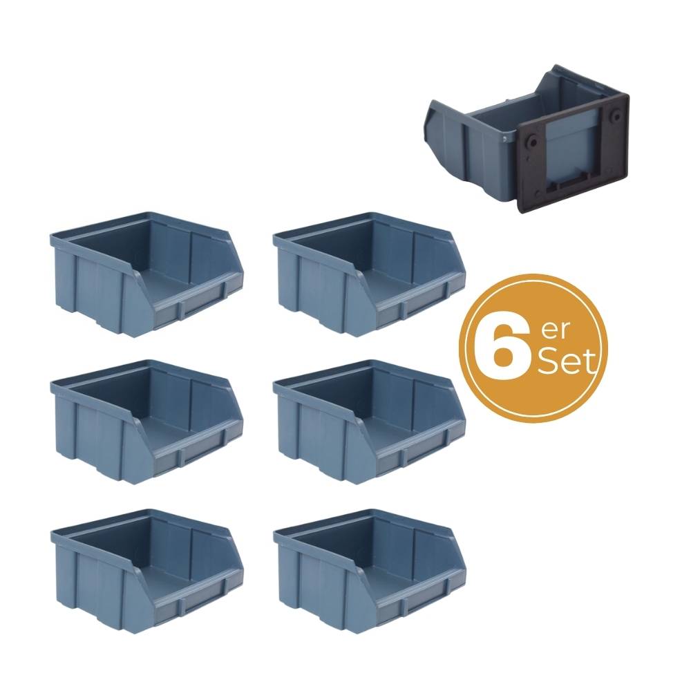 Stapelboxen Schraubenbox Lagerboxen Stapelboxen Werkstatt Sichtlagerboxen klein groß Set Wandhalterung Wand 6x Stapelbox Gr.1 + 6x Kunststoffhalter
