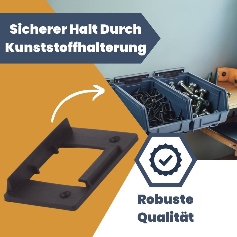 Stapelboxen Schraubenbox Lagerboxen Stapelboxen Werkstatt Sichtlagerboxen klein groß Set Wandhalterung Wand 6x Stapelbox Gr.1 + 6x Kunststoffhalter