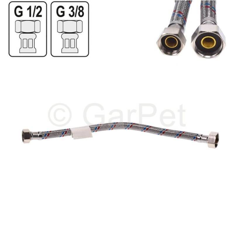 Panzerschlauch Flexschlauch Edelstahl Sanitärschlauch Wasserschlauch Wasserhahn Schlauch 1/2" ÜM x 3/8" ÜM 600 MM