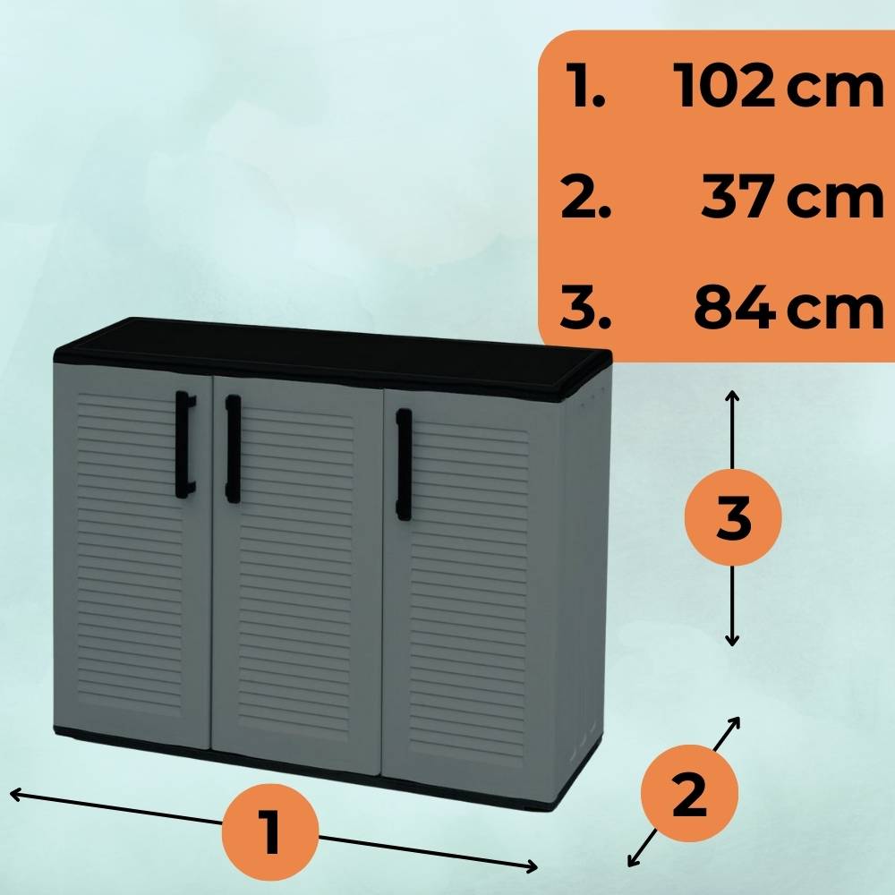 Gartenschrank 3-türig Kunststoff Balkon Werkstatt Haushalts Schrank Wetterfest