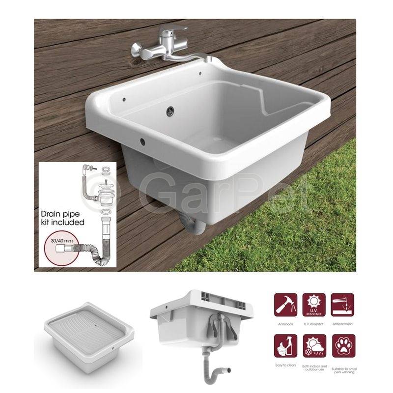 Waschbecken Set Ausgussbecken Kunststoff Werkstatt Keller Garten Waschtisch