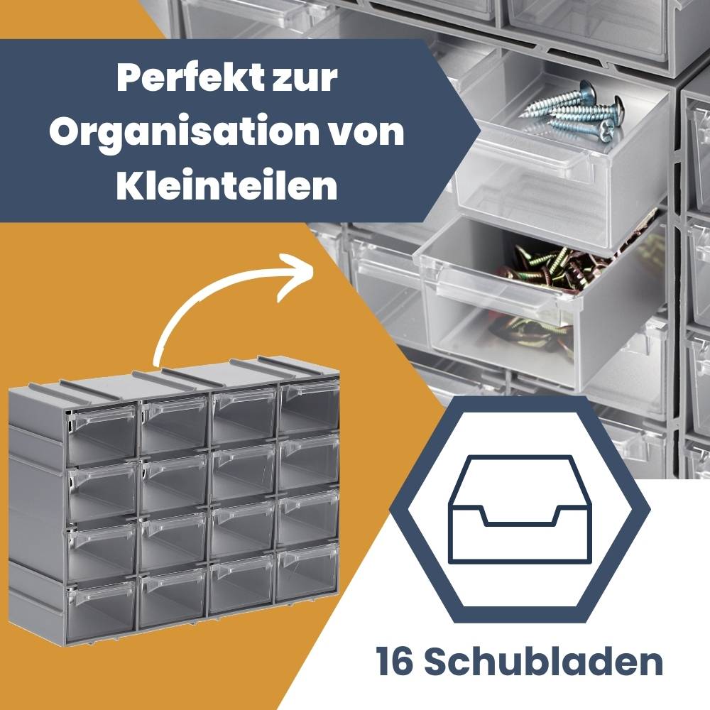 Sortimentskasten erweiterbar 16 Fach Sortierkasten Schubladen Organizer Kleinteilemagazin Sortimentsboxen
