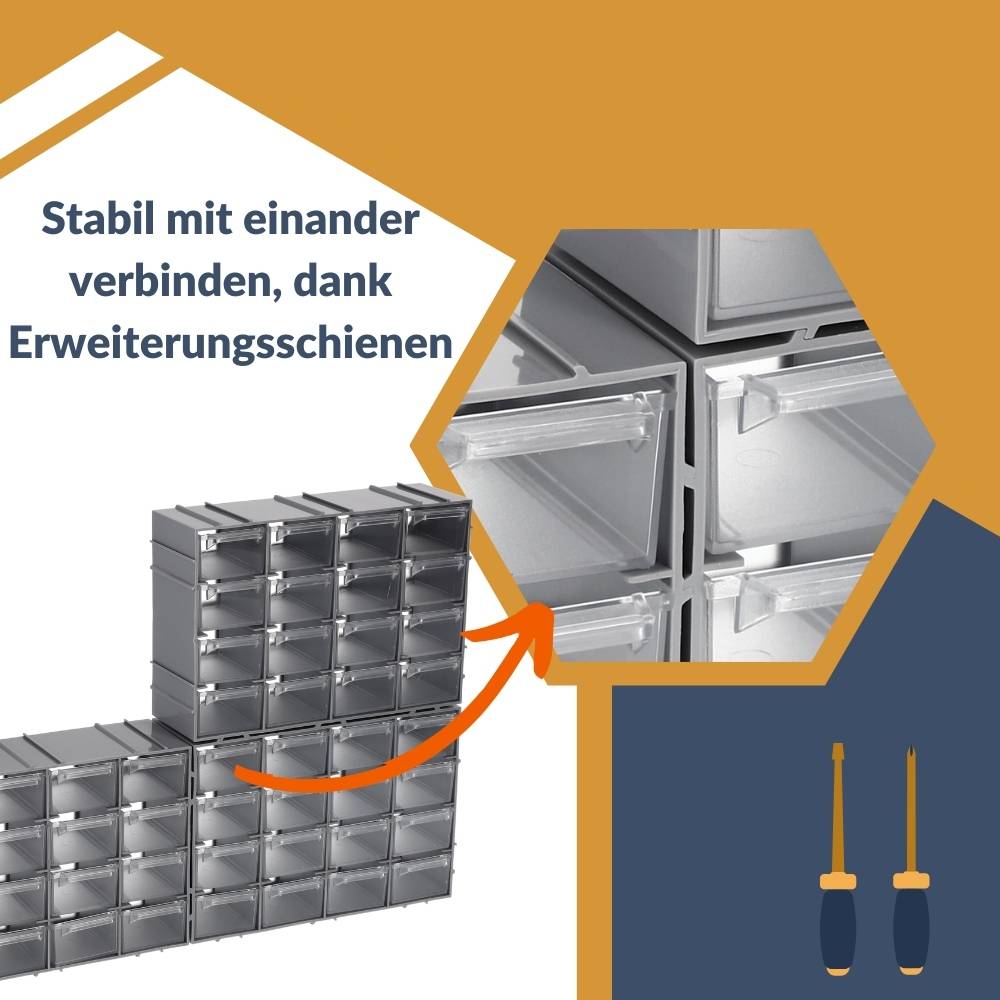 Sortimentskasten erweiterbar 16 Fach Sortierkasten Schubladen Organizer Kleinteilemagazin Sortimentsboxen