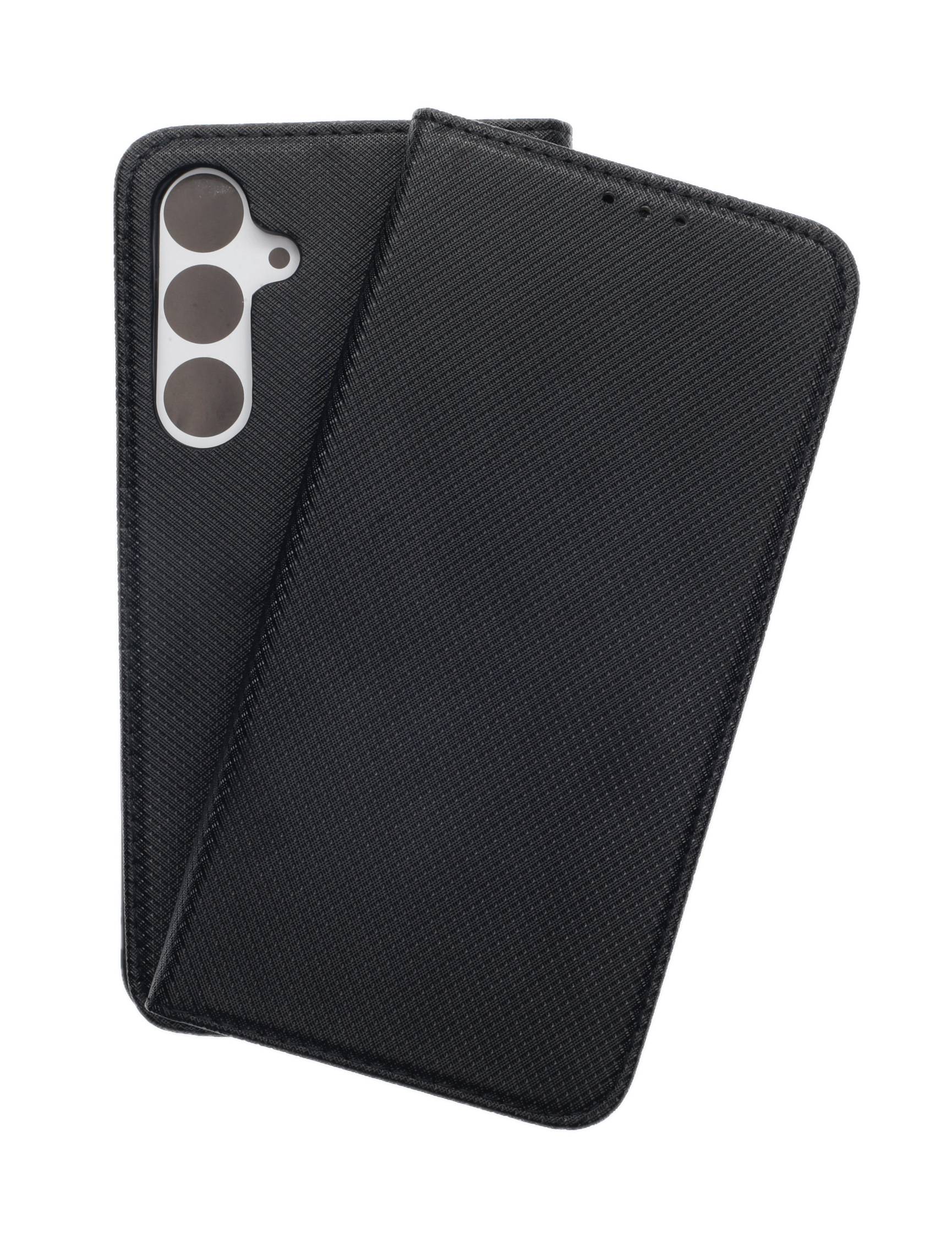 JAMCOVER Bookcase Texture Schwarz für Samsung Galaxy S24 FE - Handytasche mit Kartenfach und Standfunktion