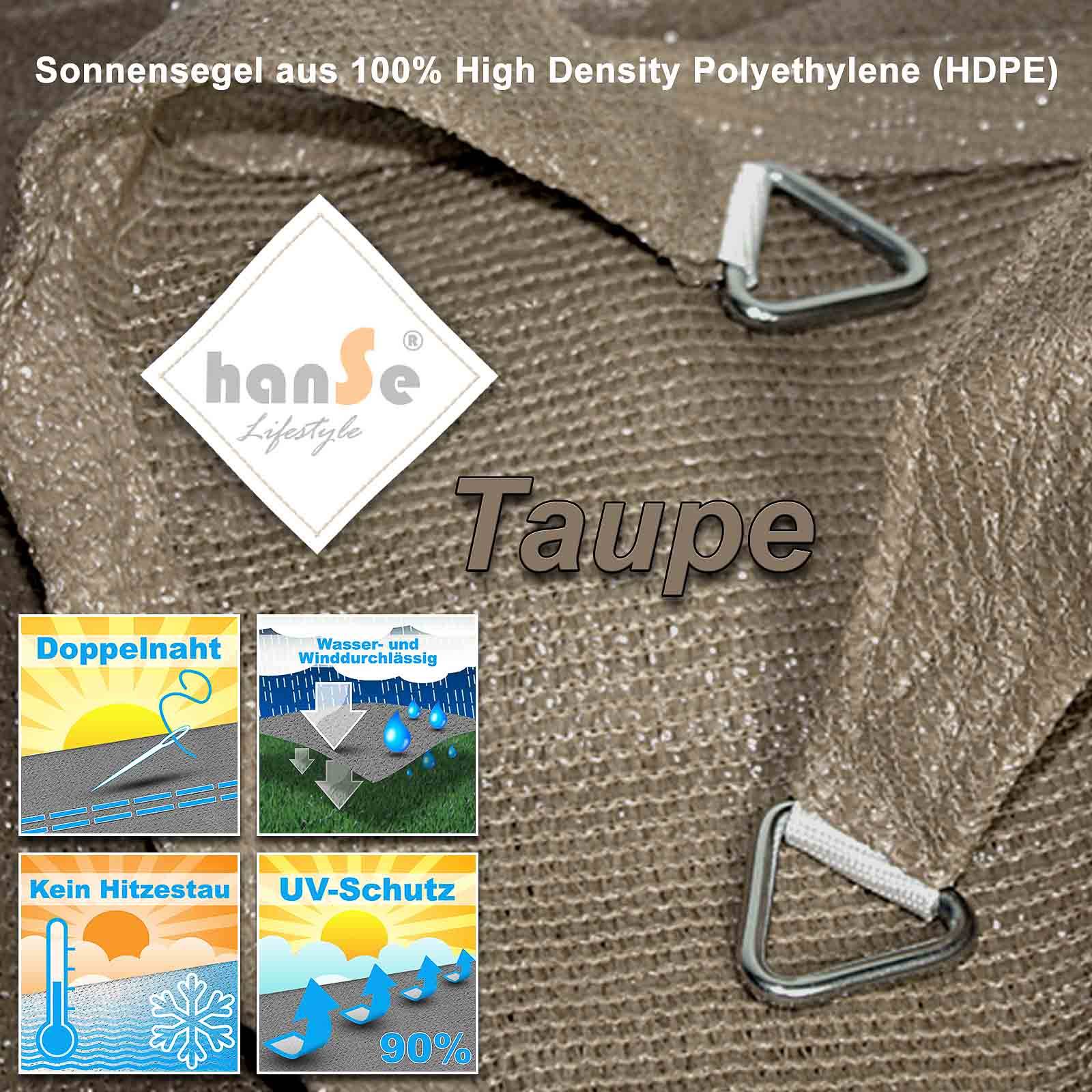 hanSe Sonnensegel Schattensegel UV-Schutz 2x4m Rechteck Taupe wasserabweisend