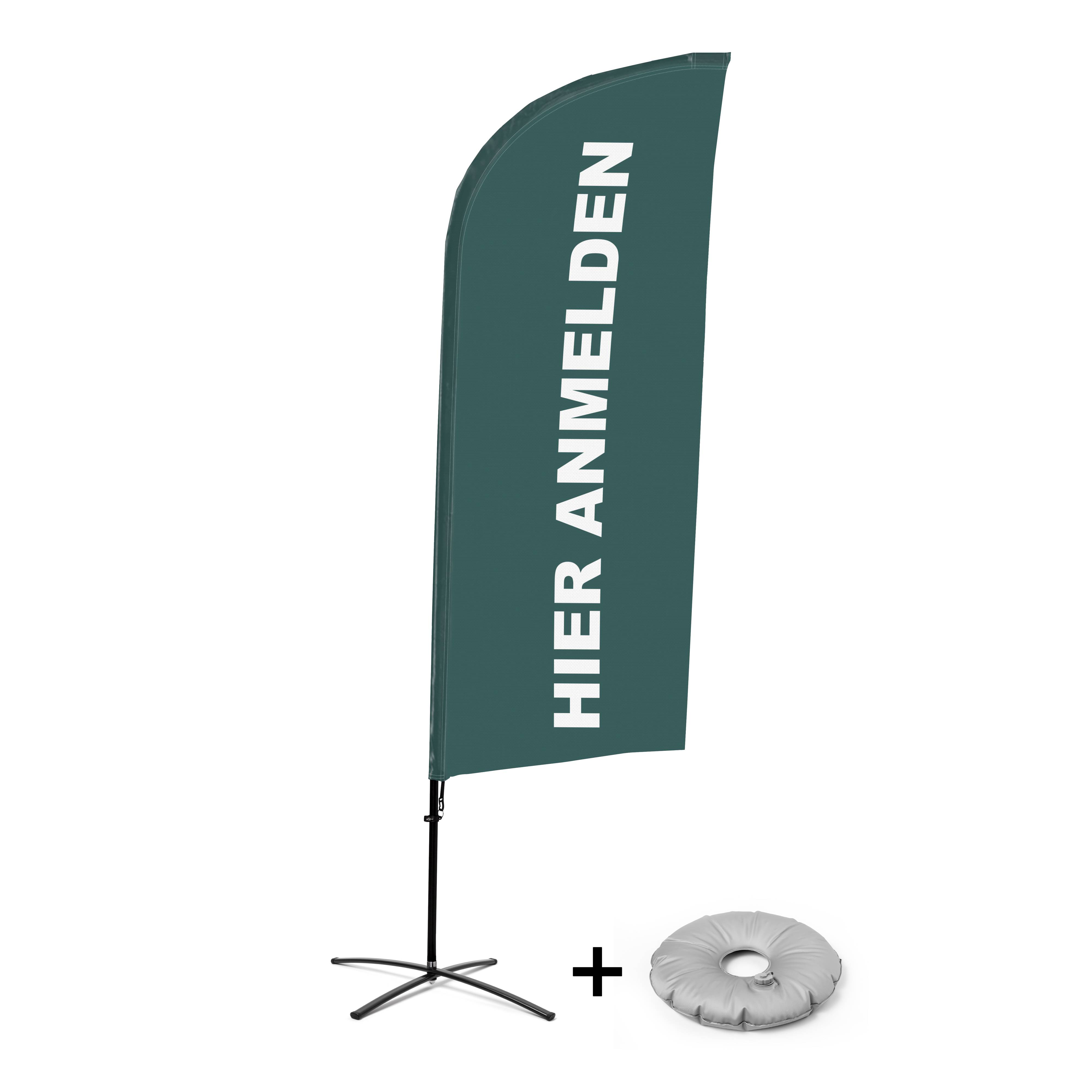 Showdown Displays Beachflag - Komplett-Set - Hier Anmelden - Deutsch - Grau - Kreuzständer - Alu