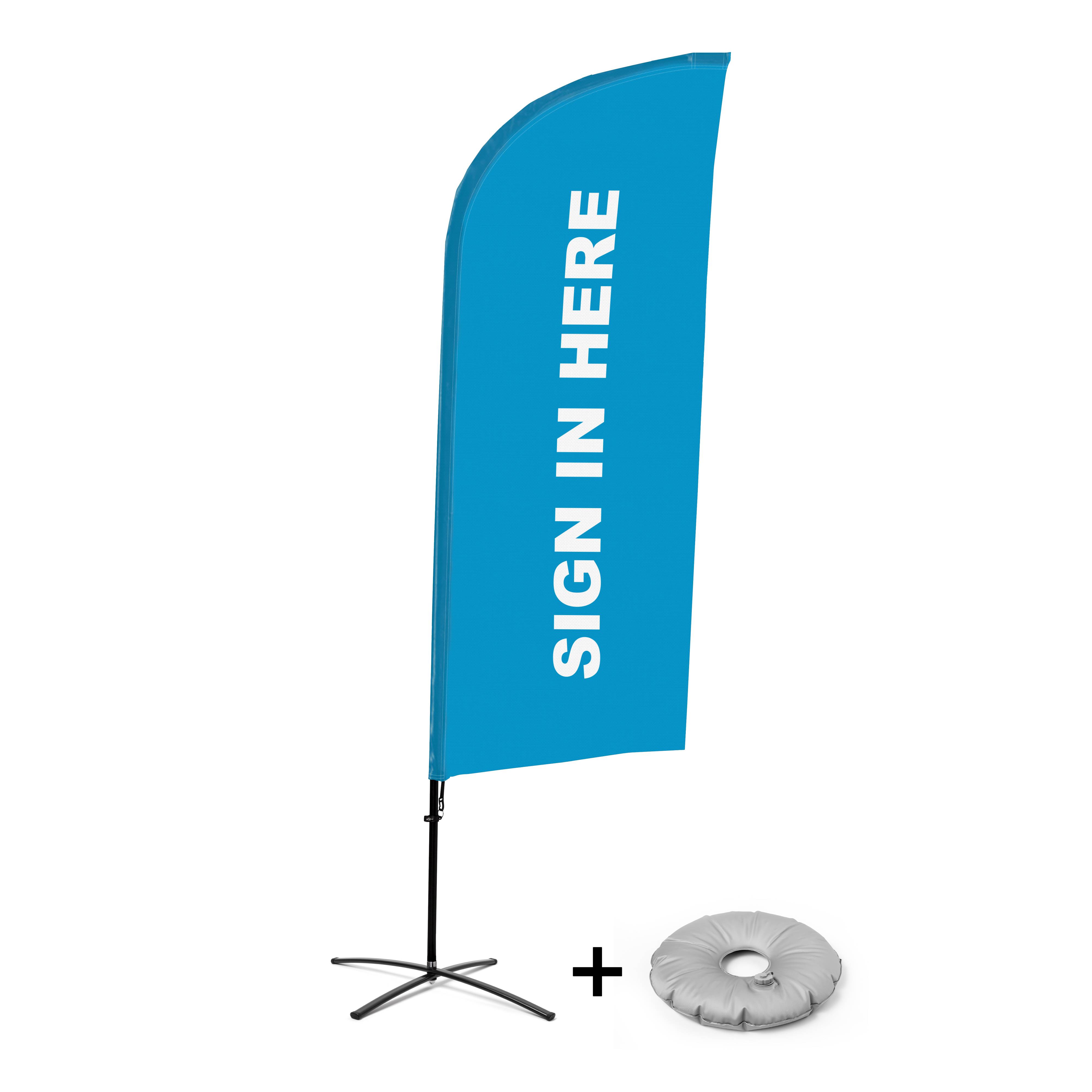 Showdown Displays Beachflag - Komplett-Set - Hier Anmelden - Englisch - Blau - Kreuzständer - Alu