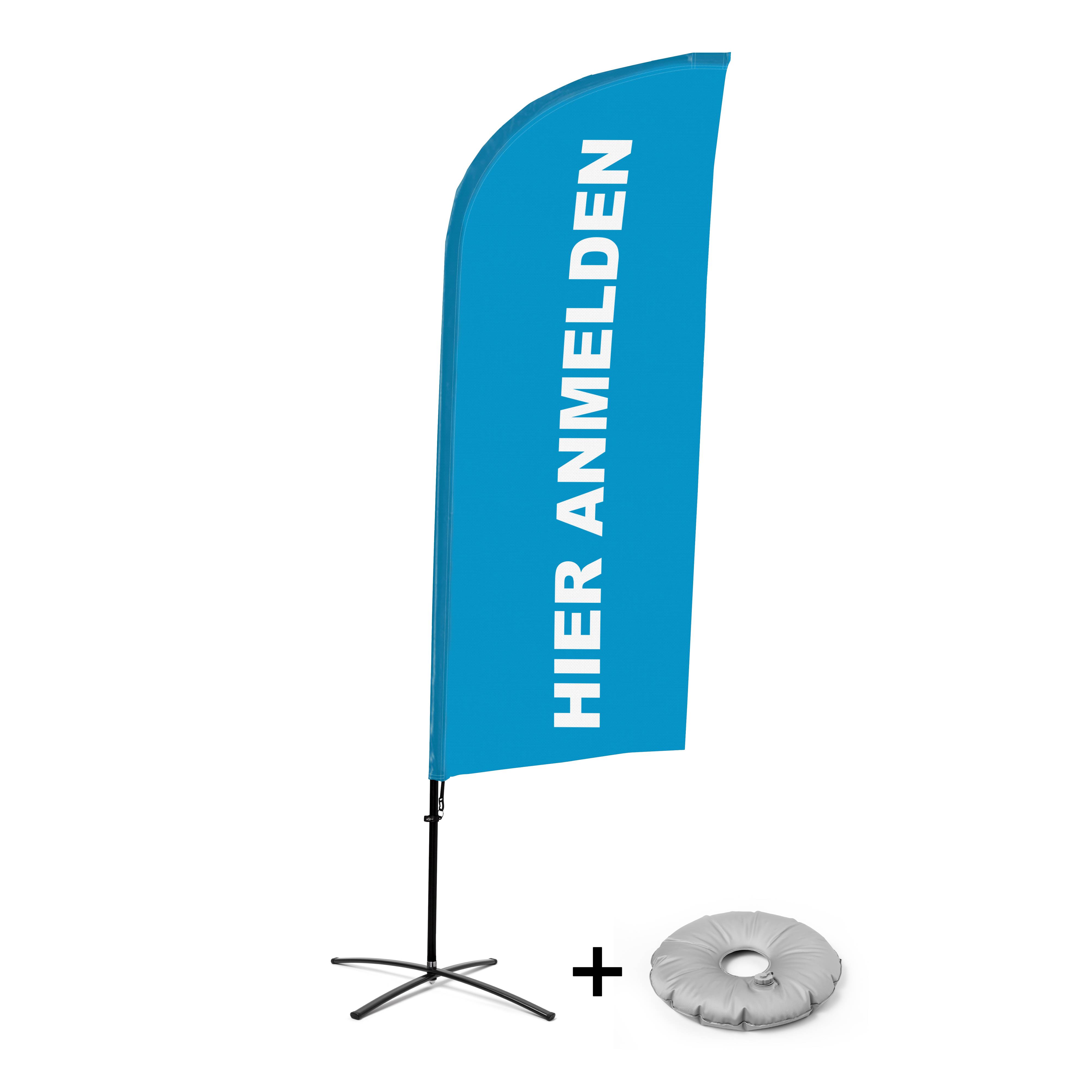 Showdown Displays Beachflag - Komplett-Set - Hier Anmelden - Deutsch - Blau - Kreuzständer - Alu