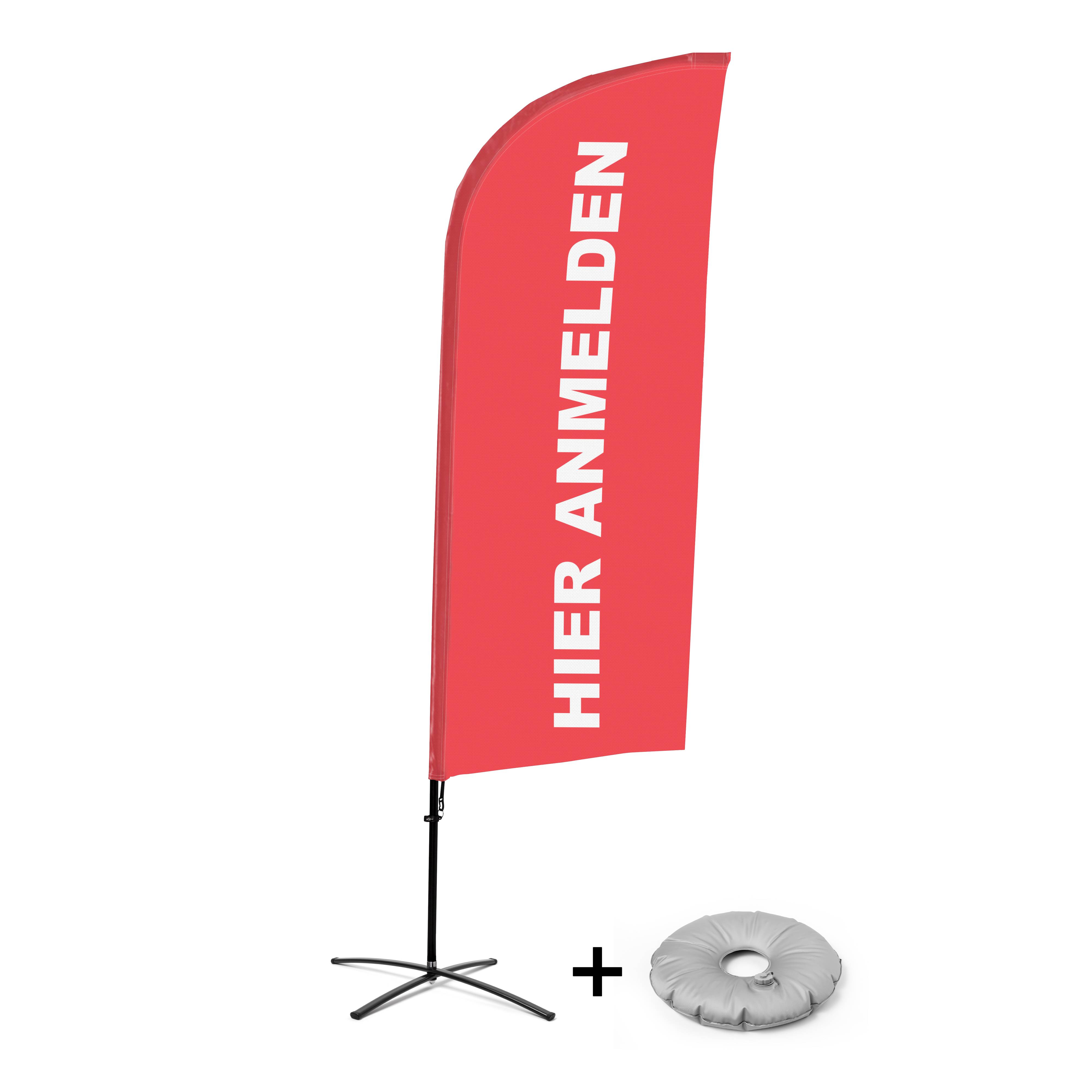 Showdown Displays Beachflag - Komplett-Set - Hier Anmelden - Deutsch - Rot - Kreuzständer - Alu