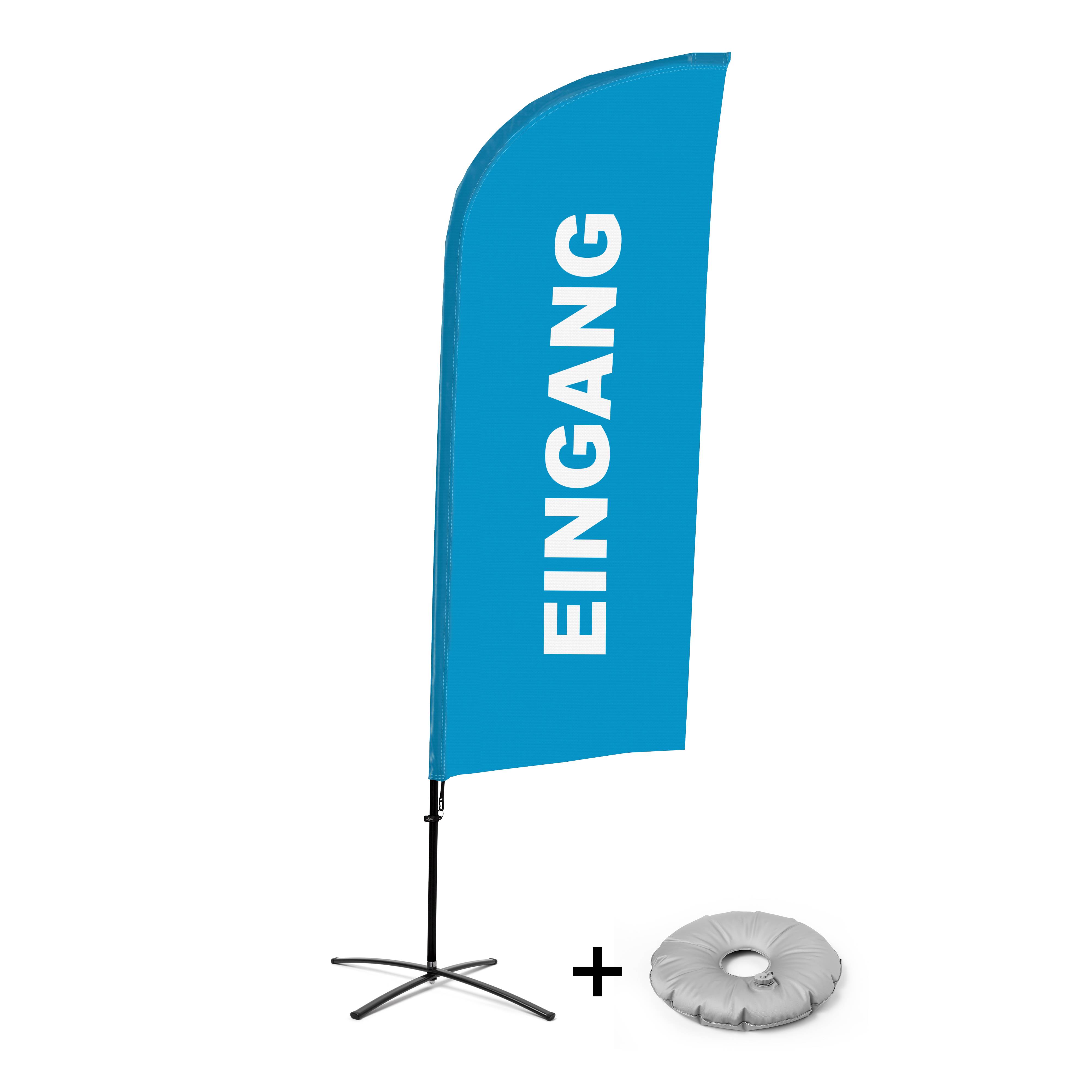Showdown Displays Beachflag - Komplett-Set - Eingang - Deutsch - Blau - Kreuzständer - Alu