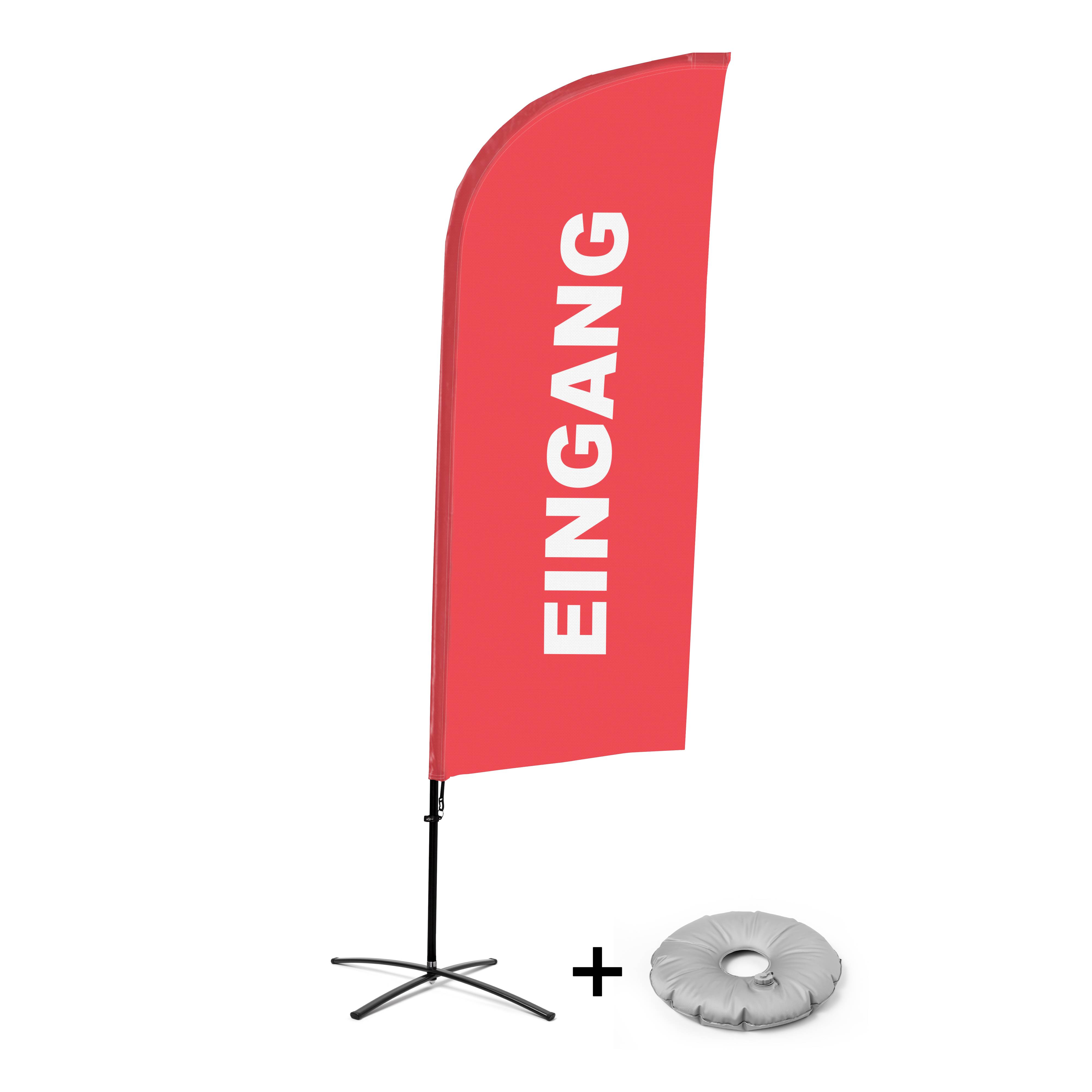 Showdown Displays Beachflag - Komplett-Set - Eingang - Deutsch - Rot - Kreuzständer - Alu
