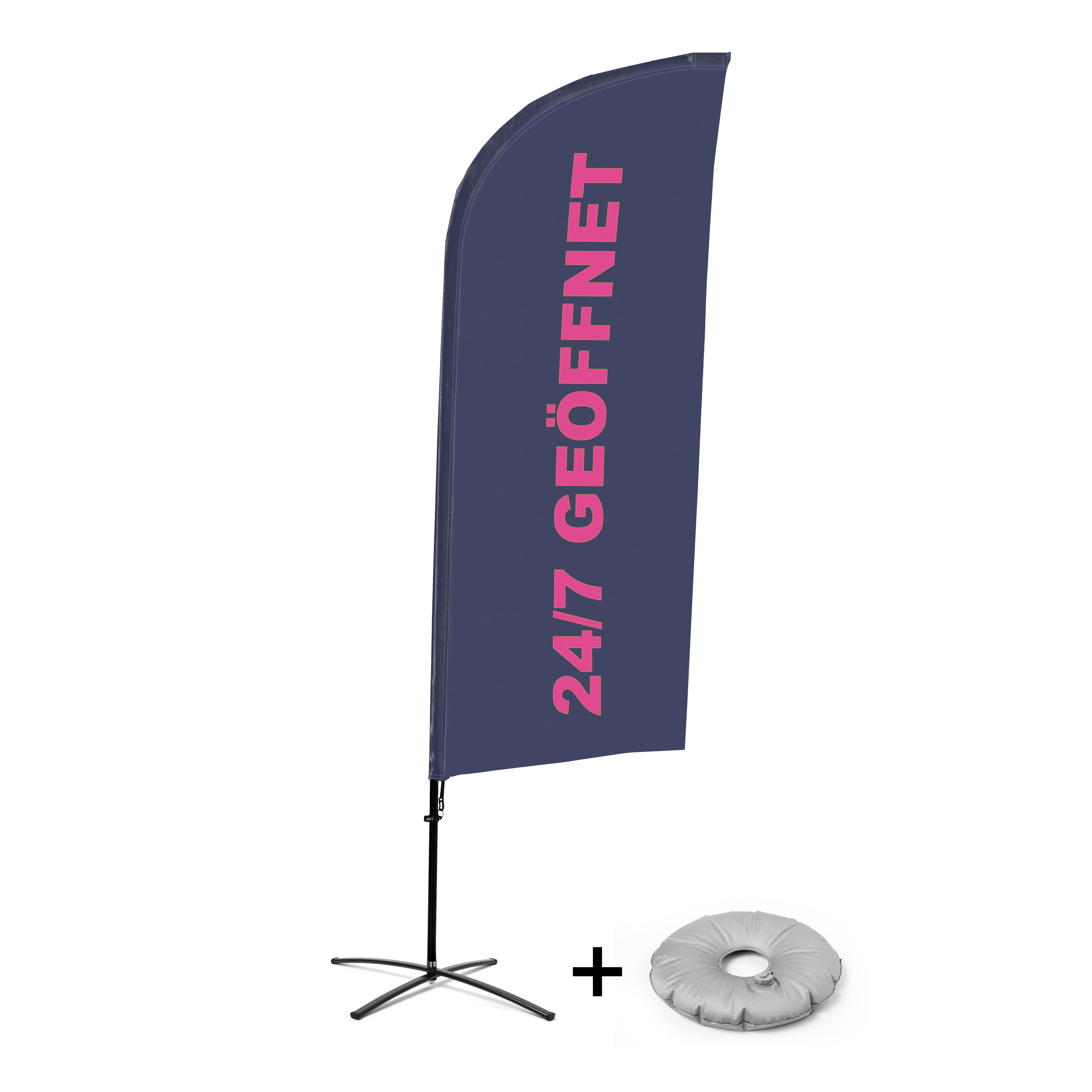 Showdown Displays Beachflag - Komplett-Set - 24/7 Geöffnet - Deutsch - Kreuzständer - Alu