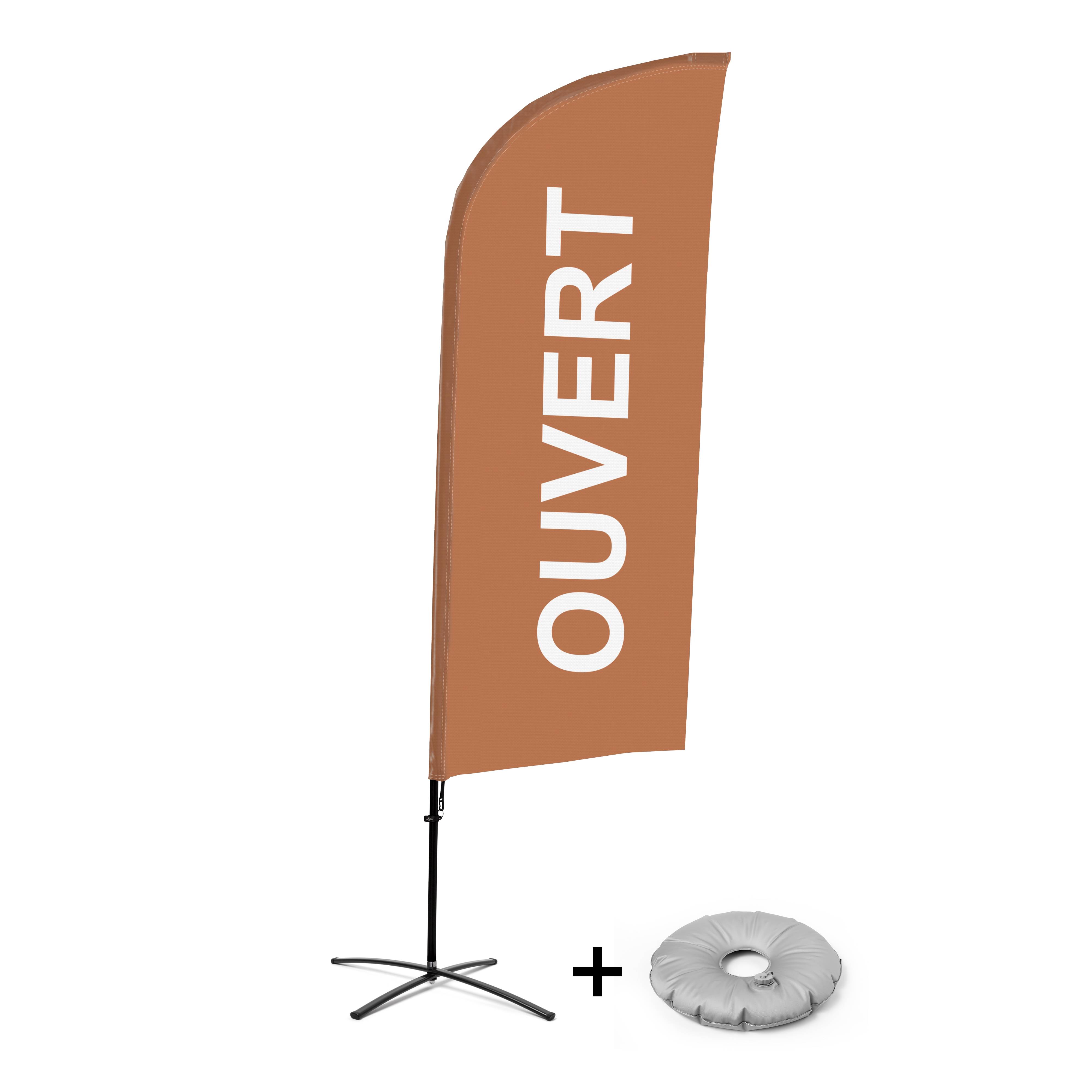 Showdown Displays Beachflag - Komplett-Set - Geöffnet - Französisch - Braun - Kreuzständer - Alu