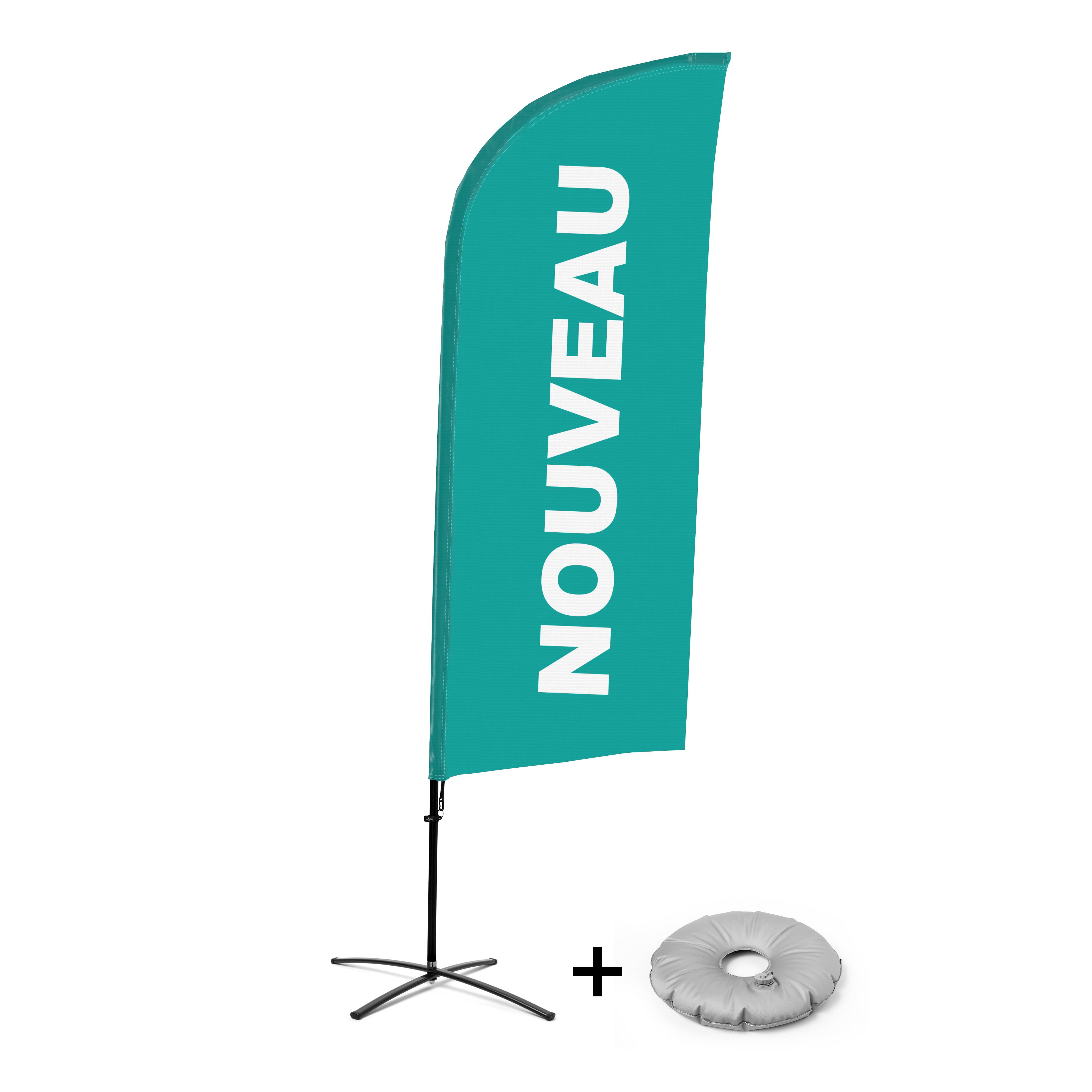 Showdown Displays Beachflag - Komplett-Set - Neu - Französisch - Türkis - Kreuzständer - Alu