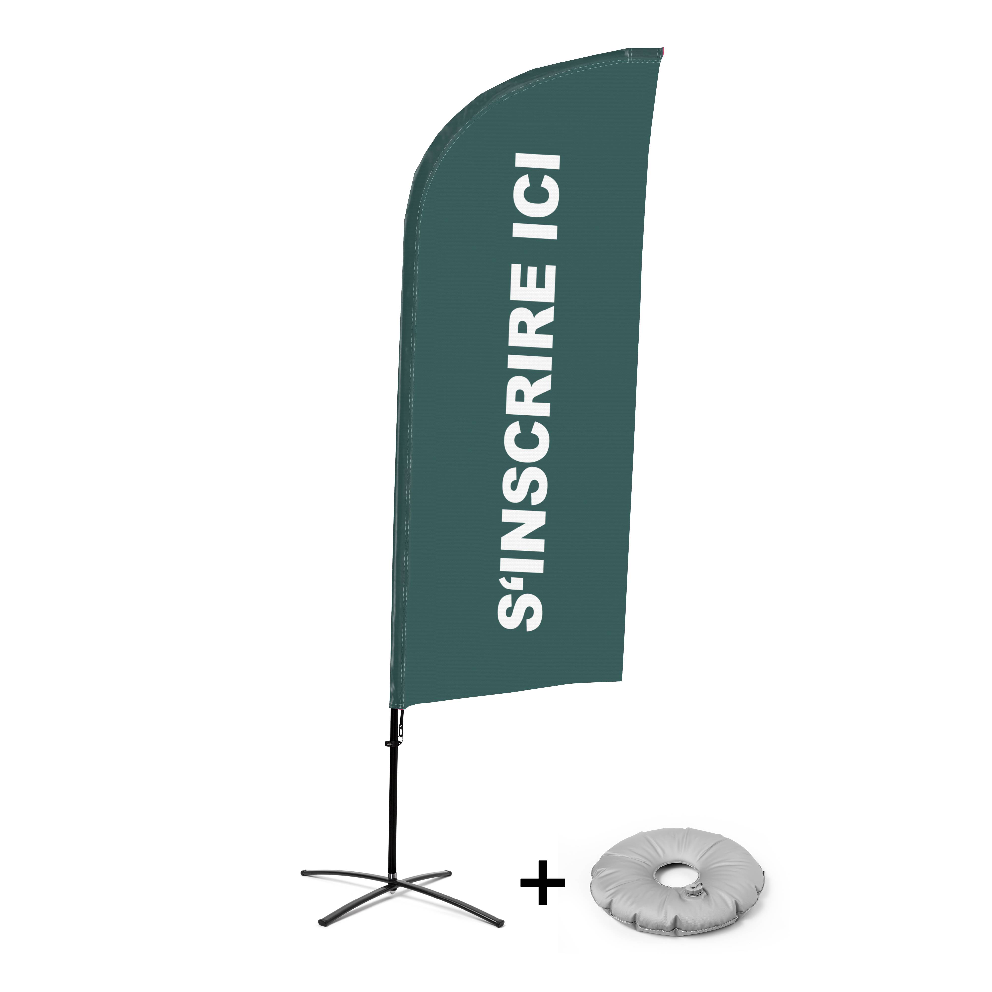 Showdown Displays Beachflag Alu Wind Komplett-Set Hier Anmelden Grau Französisch Kreuzständer