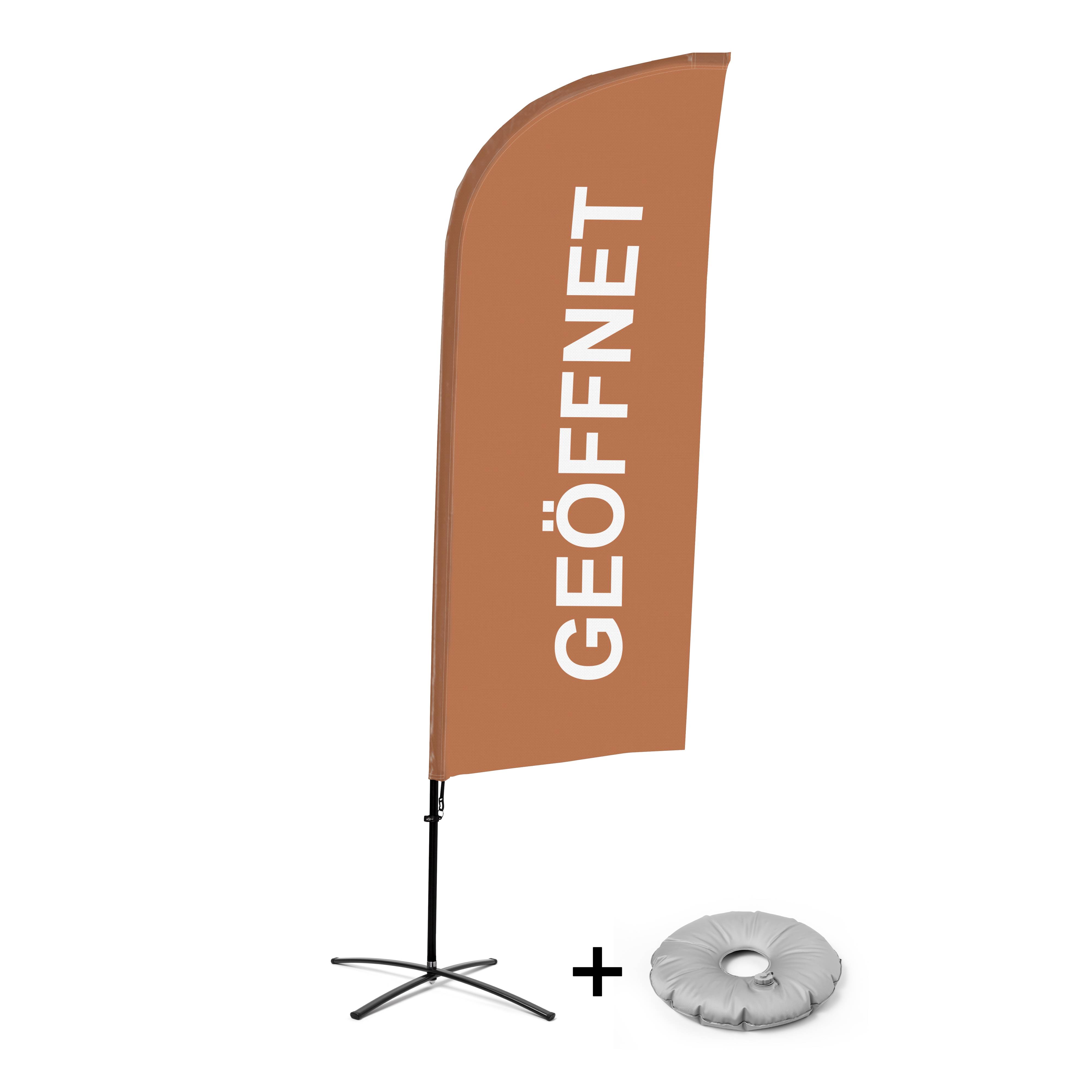 Showdown Displays Beachflag Alu Wind Komplett-Set Geöffnet Braun Deutsch Kreuzständer