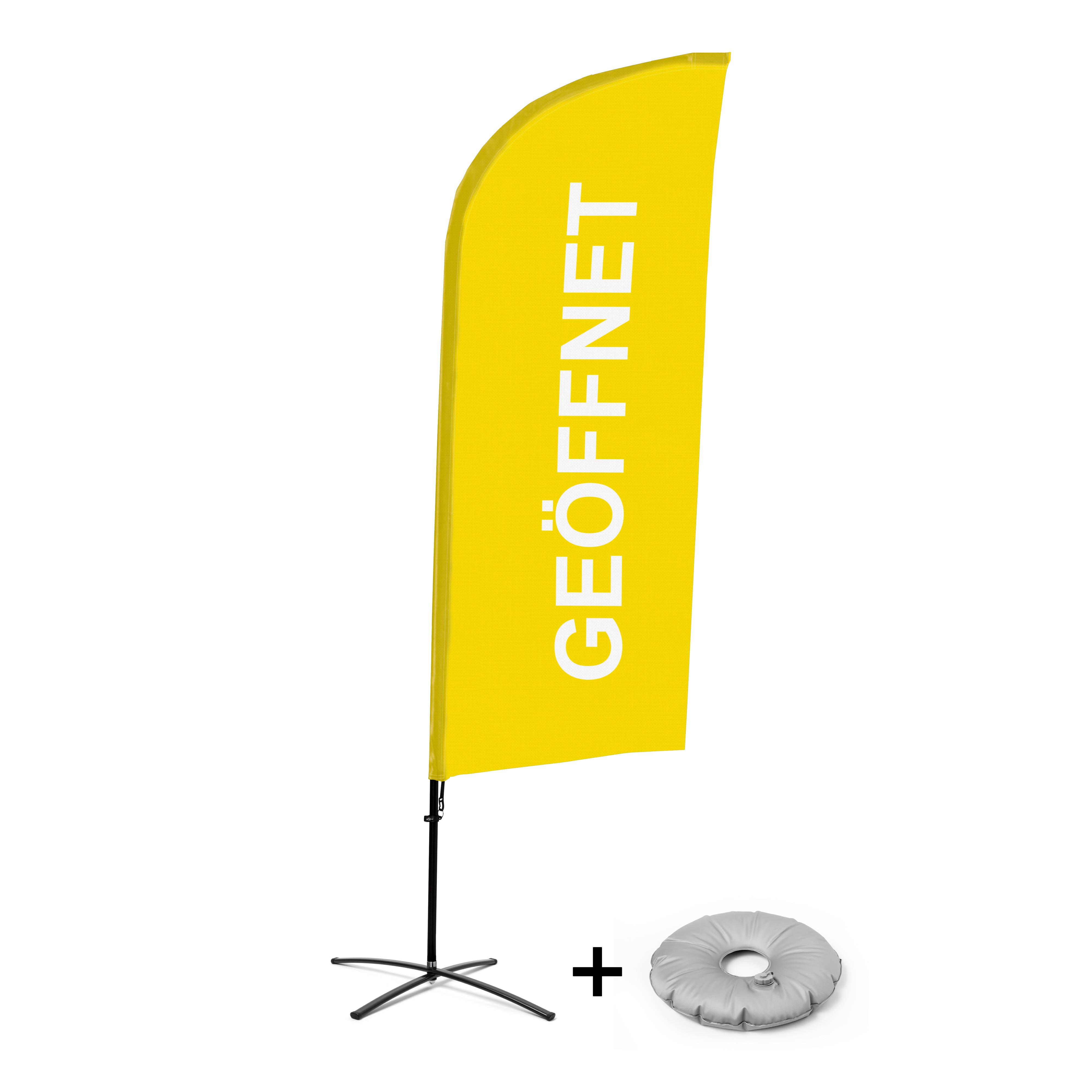 Showdown Displays Beachflag Alu Wind Komplett-Set Geöffnet Gelb Deutsch Kreuzständer