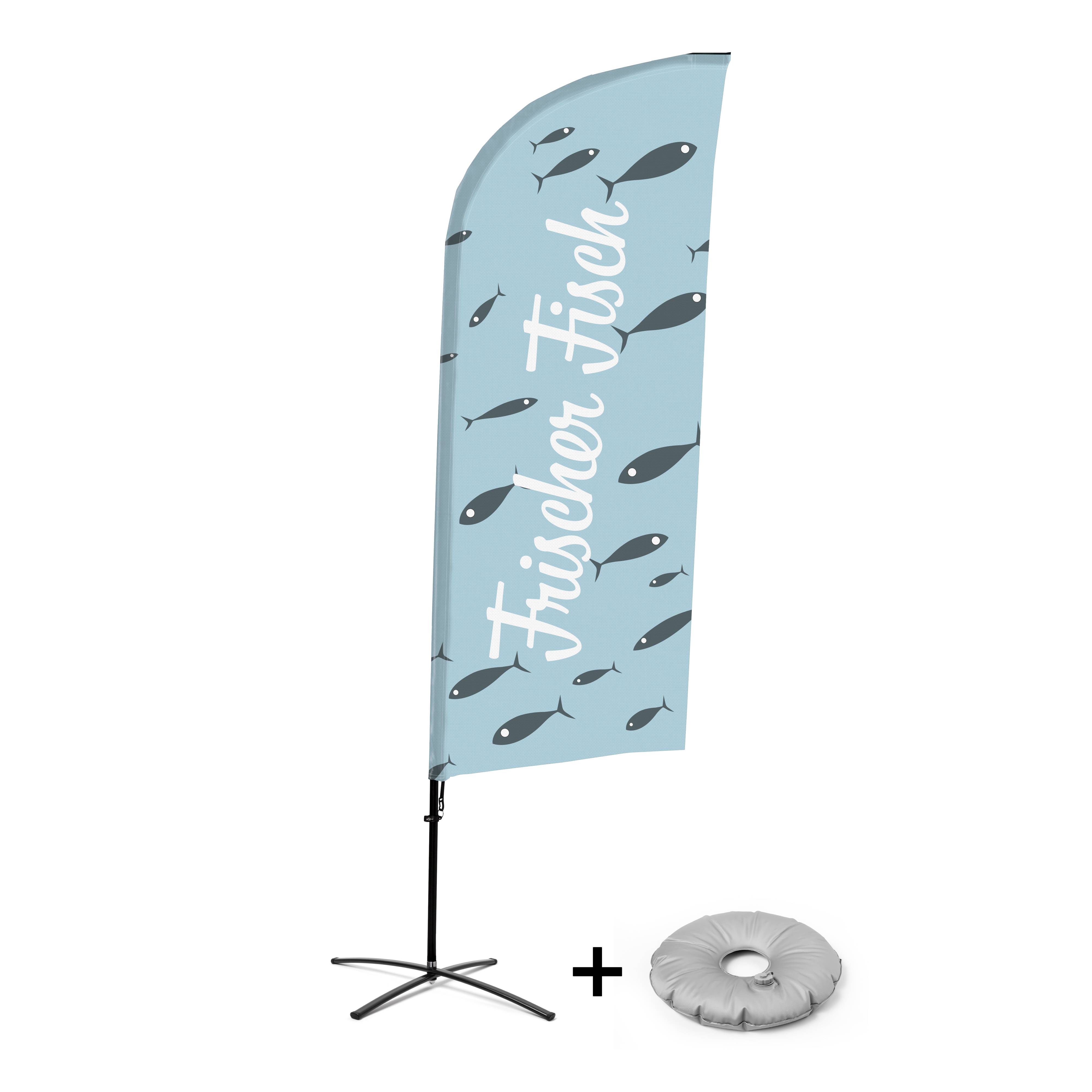 Showdown Displays Beachflag Alu Wind Komplett-Set Frischer Fisch Deutsch Kreuzständer