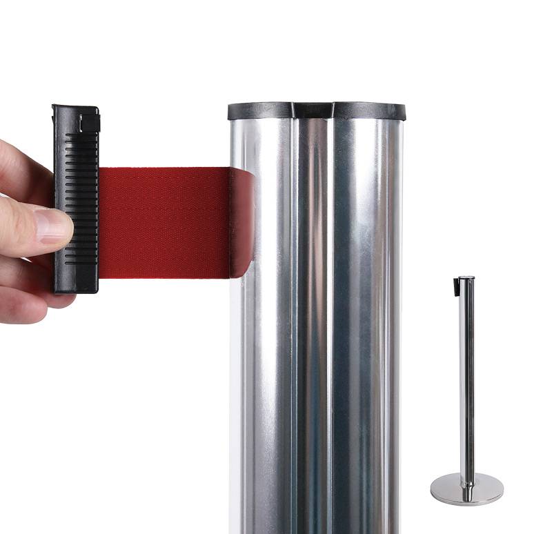 EOL Showdown Absperrständer Gurtbandsystem - Verchromter Pfosten mit rotem Absperrband