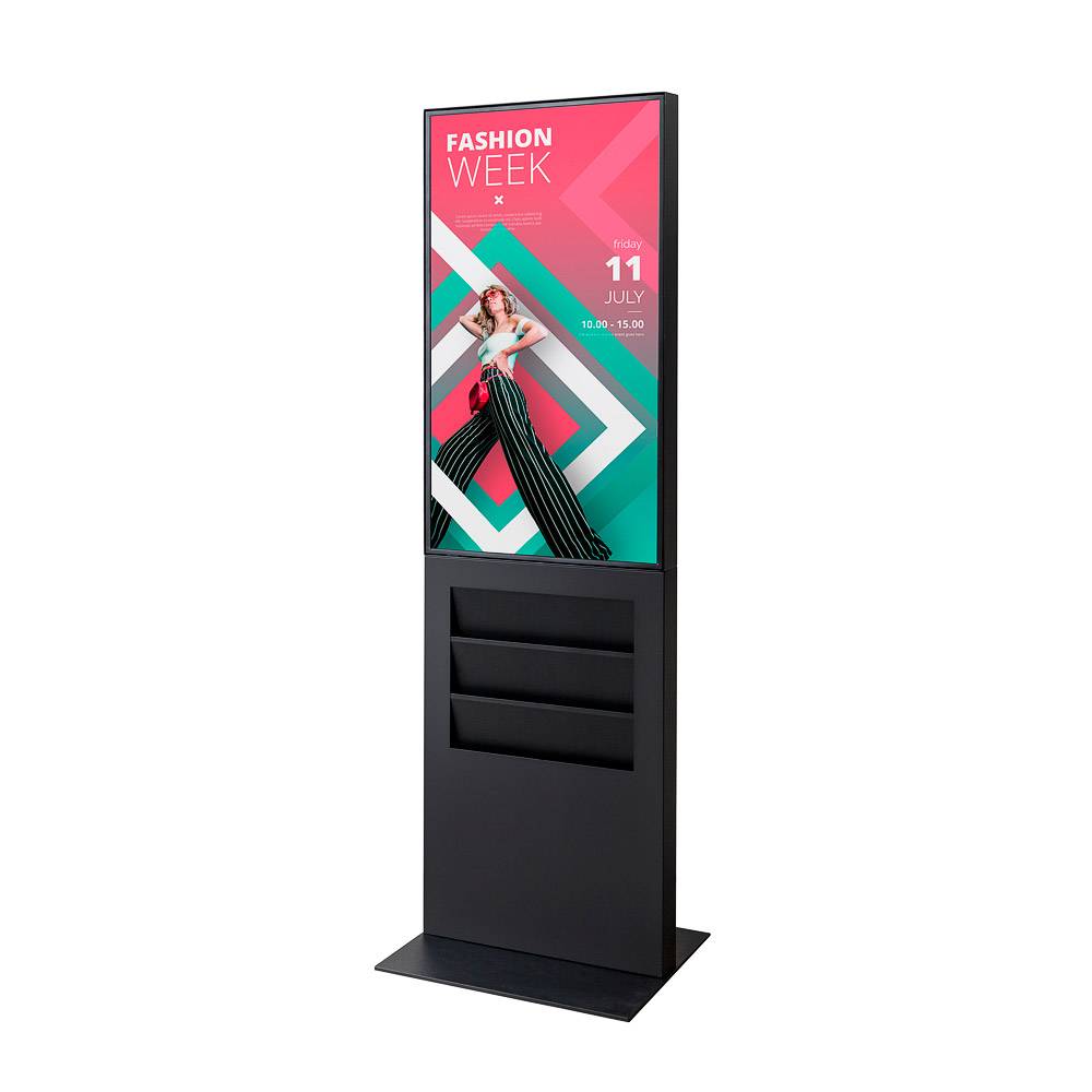 Showdown Displays Smart Line Digitale Infostele Regal - 6x DIN A4 - mit Samsung-Bildschirm - 43 Zoll - Schwarz