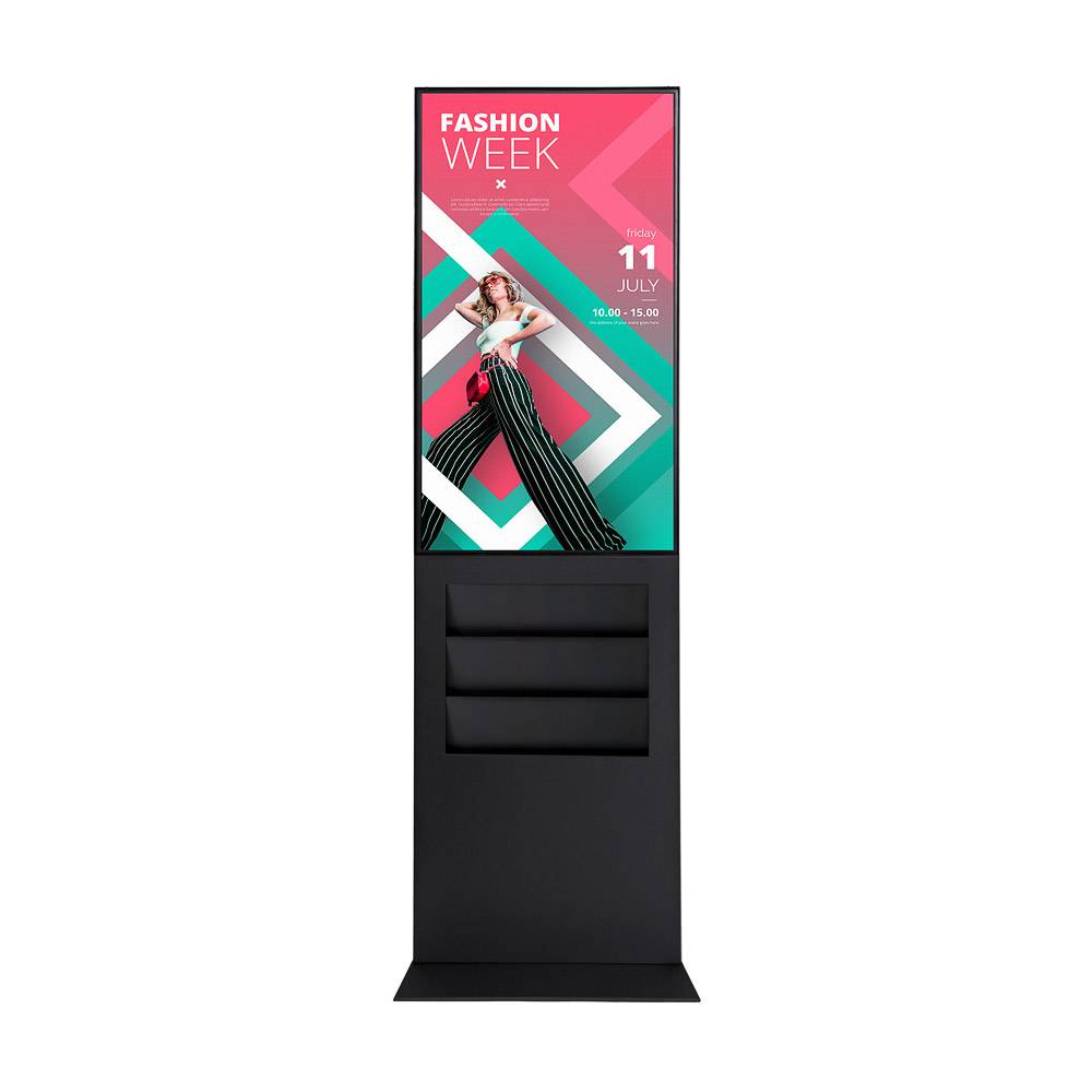 Showdown Displays Smart Line Digitale Infostele Regal - 6x DIN A4 - mit Samsung-Bildschirm - 43 Zoll - Schwarz