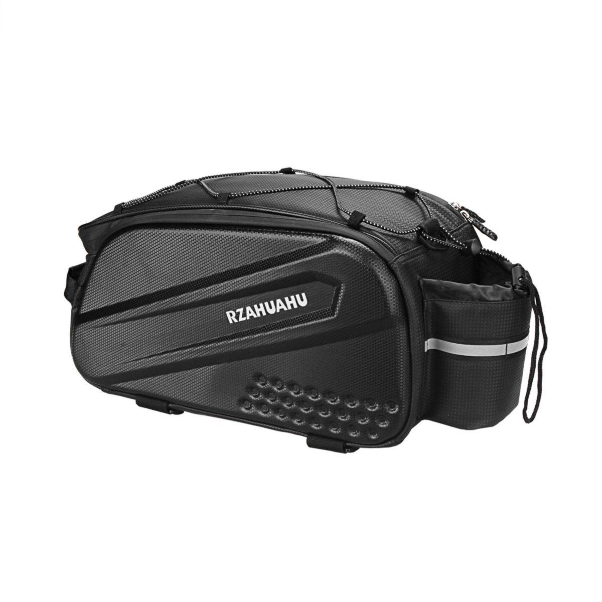 Fahrradträgertasche mit langem Riemen und erweiterbaren Seitentaschen – Schwarz