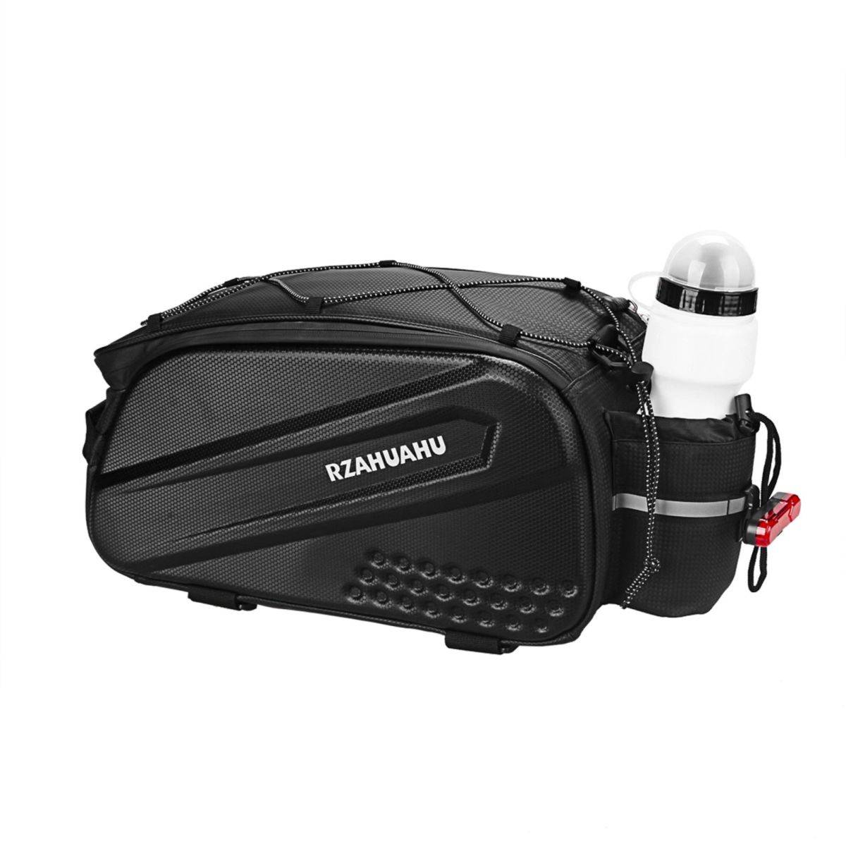 Fahrradträgertasche mit langem Riemen und erweiterbaren Seitentaschen – Schwarz