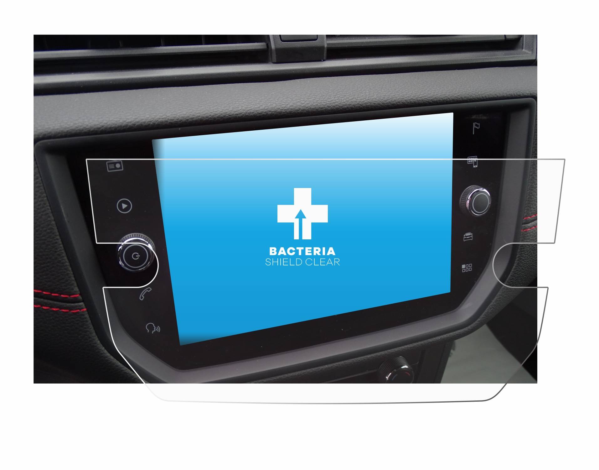 upscreen Bacteria Shield Schutzfolie für Seat Arona FR Stereo BJ 2019 - Antibakteriell