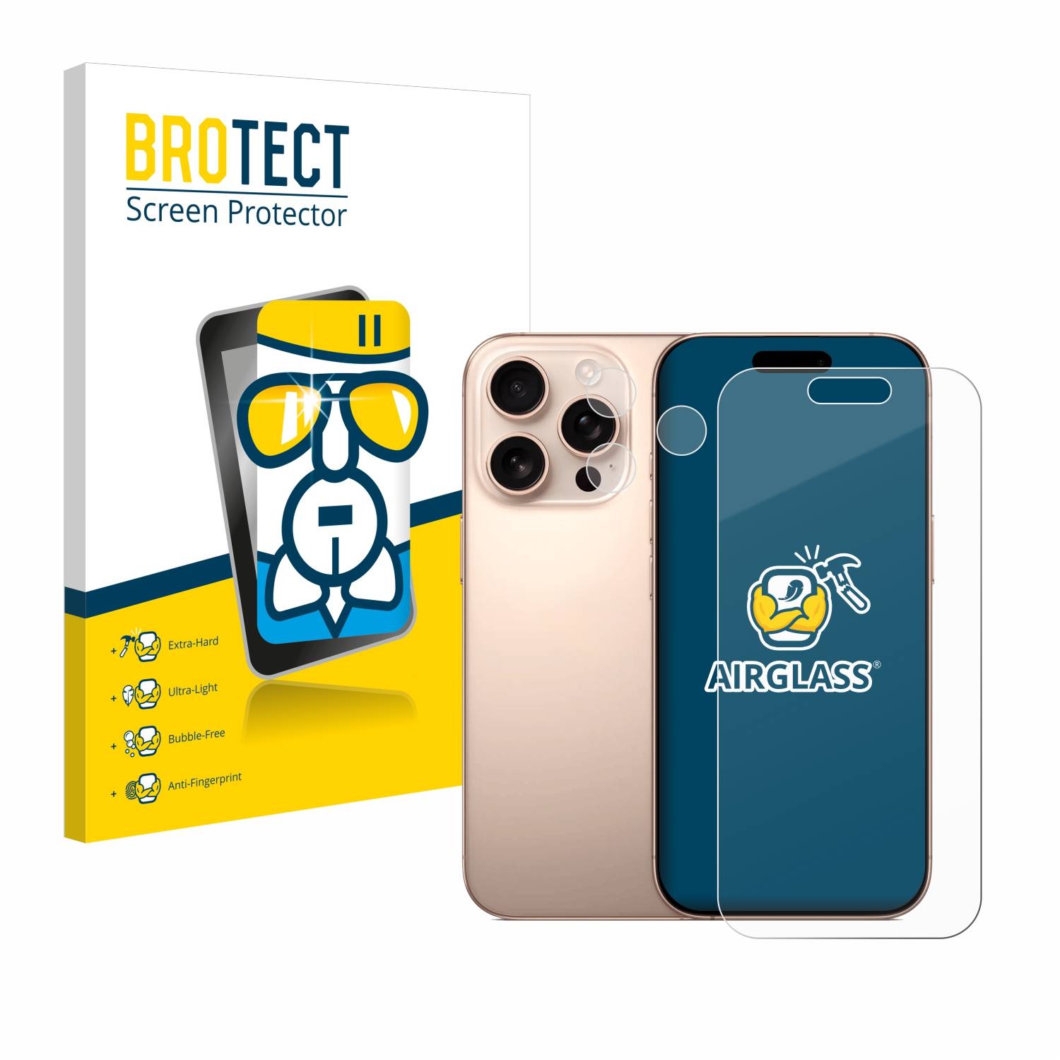 BROTECT AirGlass Glas Panzer-Folie für Apple iPhone 16 Pro (Display+Kamera) - Schutzglas