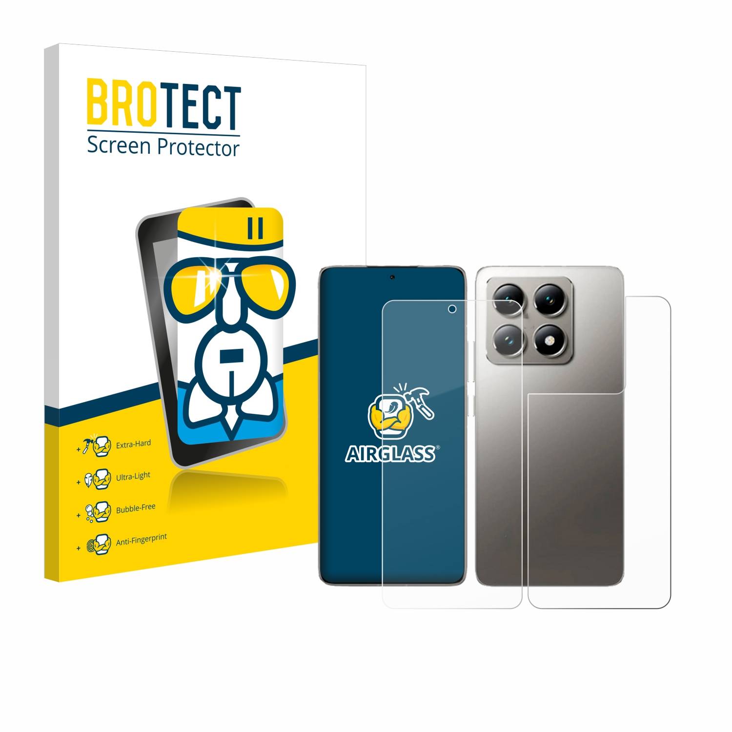 BROTECT AirGlass Glas Panzer-Folie für Xiaomi 14T Pro (Display+Rückseite) - Schutzglas