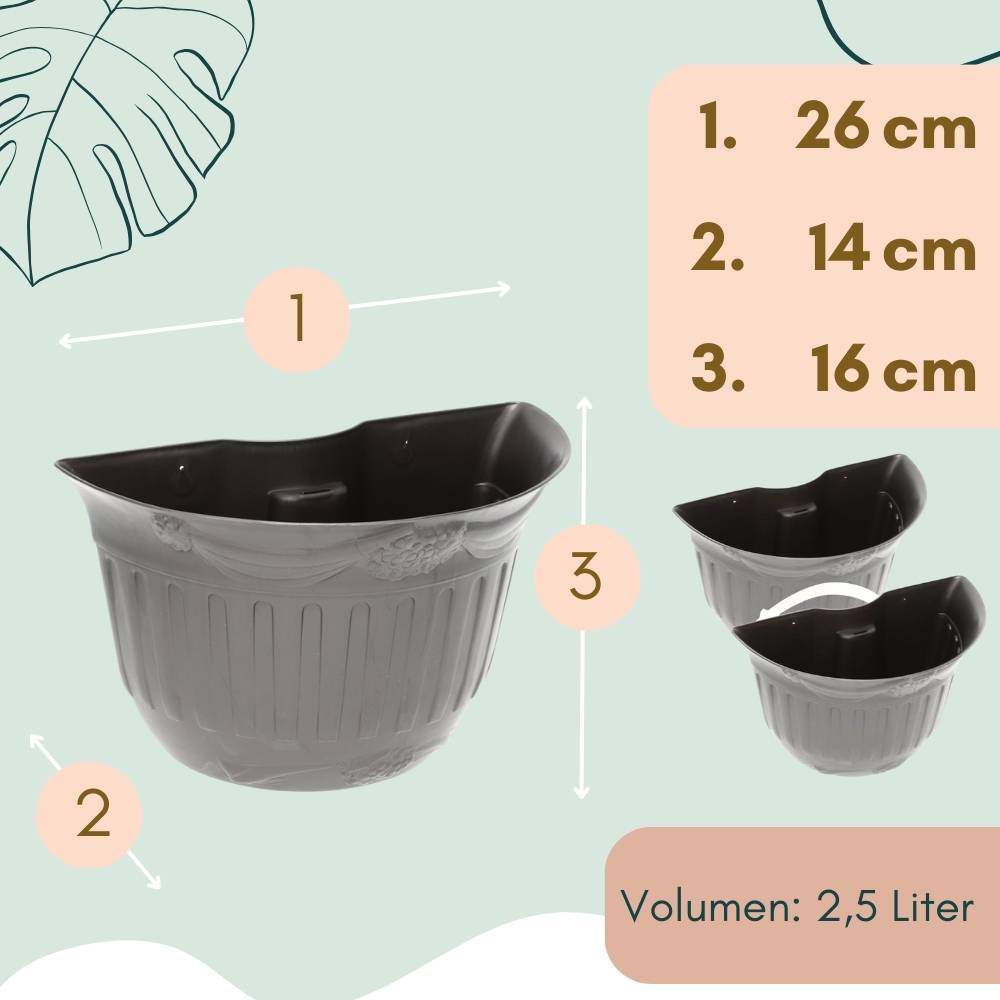 Blumentopf für Regenrohr 2er Set Wandtopf Wandblumentopf Regenrinne Fallrohr Säule Pfosten Abflussrohr Wand Pflanztopf Pflanzgefäß anthrazit