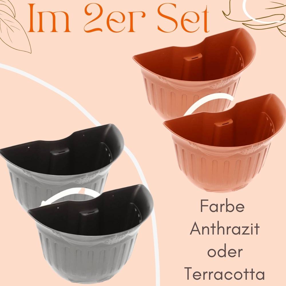 Blumentopf für Regenrohr 2er Set Wandtopf Wandblumentopf Regenrinne Fallrohr Säule Pfosten Abflussrohr Wand Pflanztopf Pflanzgefäß anthrazit
