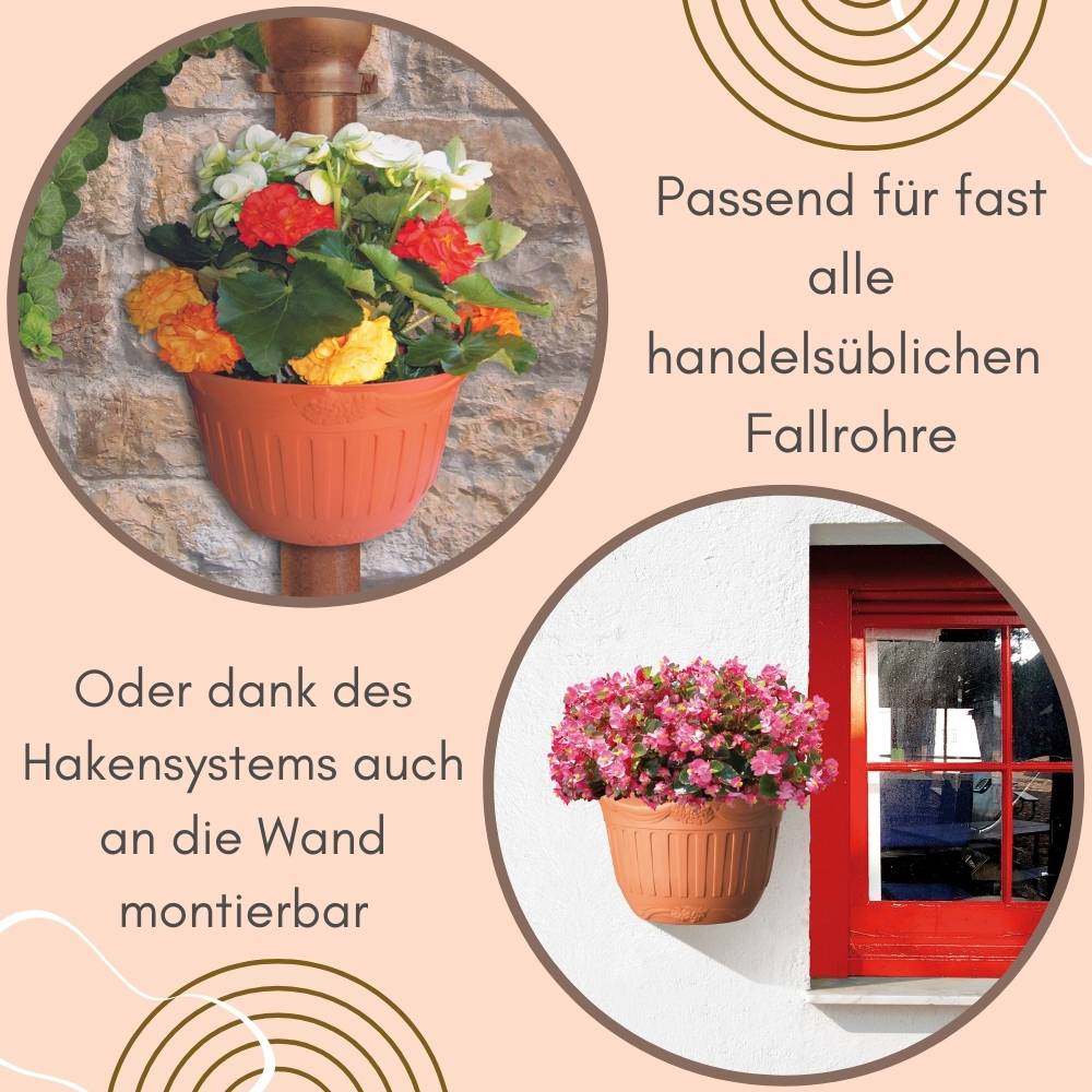 Blumentopf für Regenrohr 2er Set Wandtopf Wandblumentopf Regenrinne Fallrohr Säule Pfosten Abflussrohr Wand Pflanztopf Pflanzgefäß anthrazit