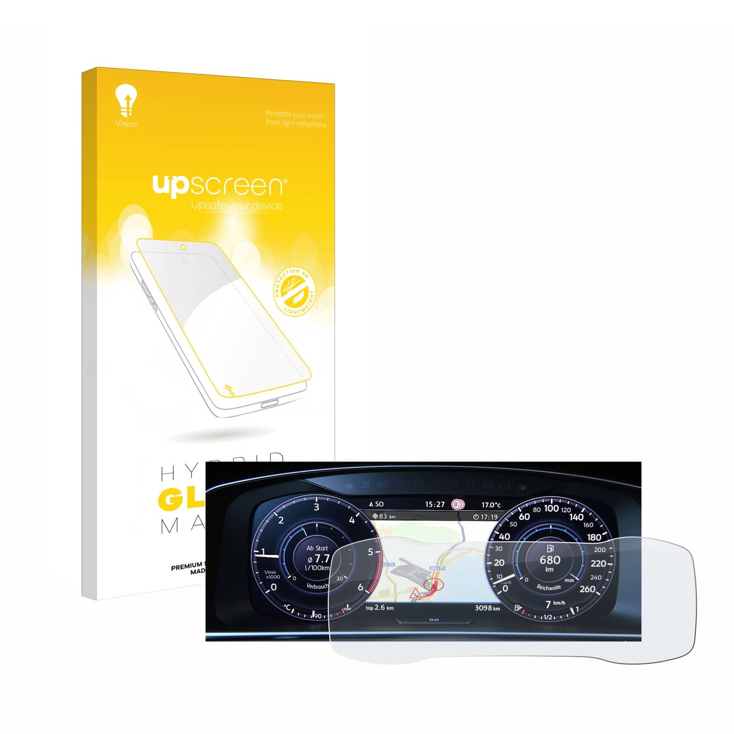 upscreen Hybrid Glas Matt Panzer-Folie für Volkswagen Golf 7 Active Info Chockpit 12.3
