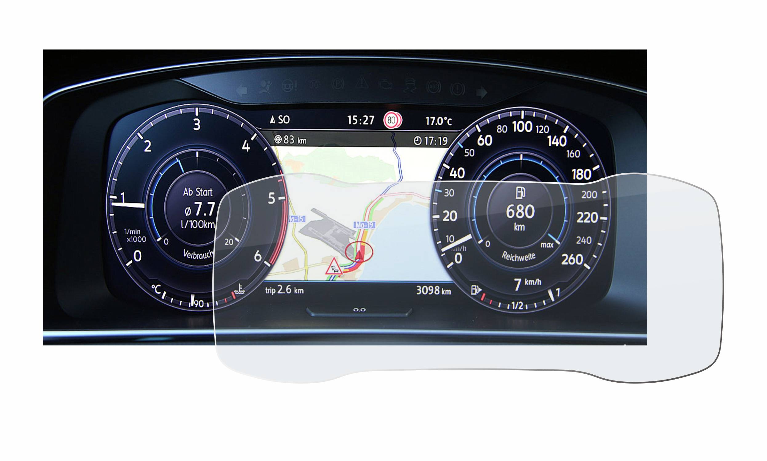 upscreen Hybrid Glas Matt Panzer-Folie für Volkswagen Golf 7 Active Info Chockpit 12.3