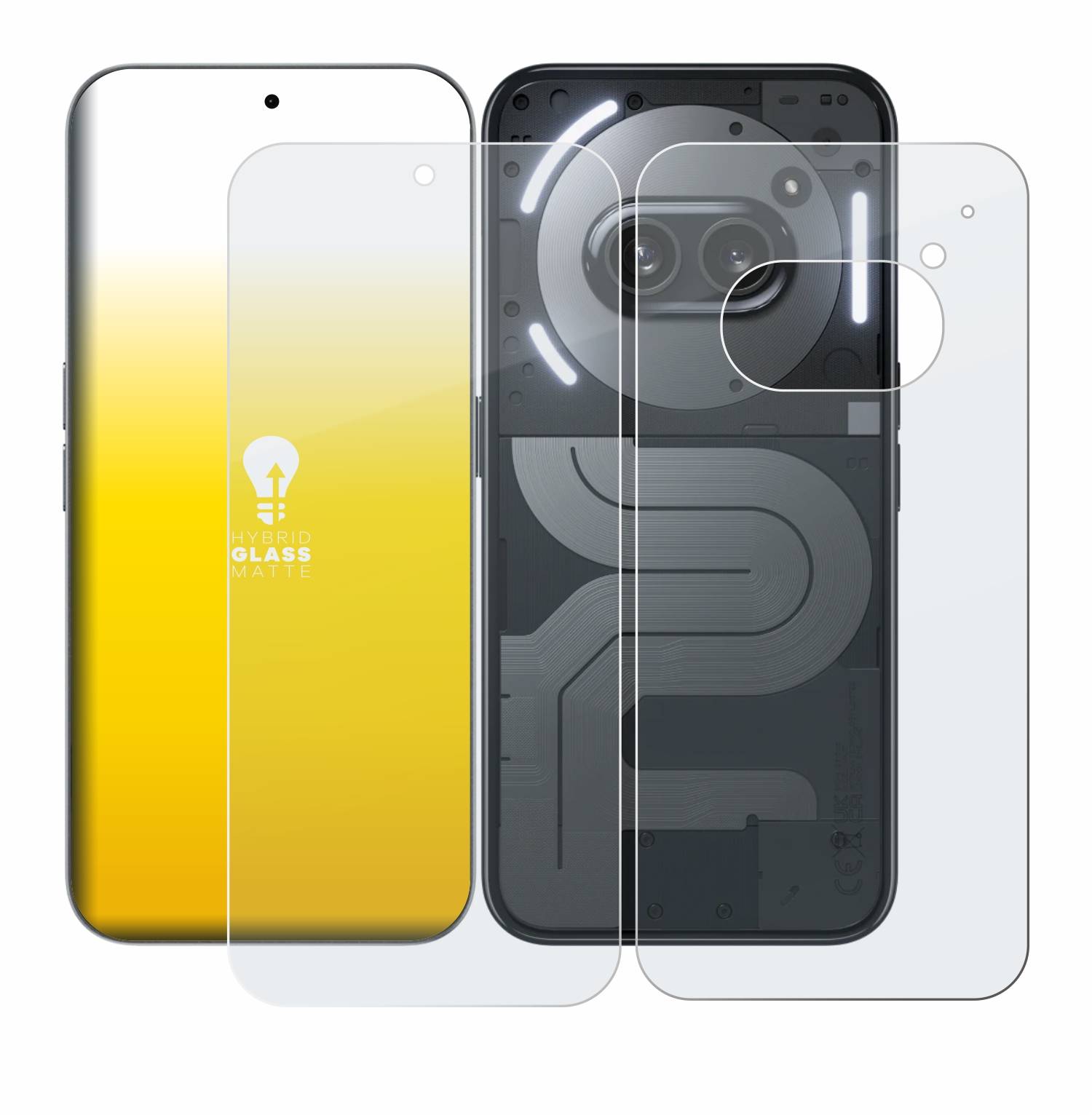 upscreen Hybrid Glas Matt Panzer-Folie für Nothing Phone (2a) Plus (Display+Rückseite)